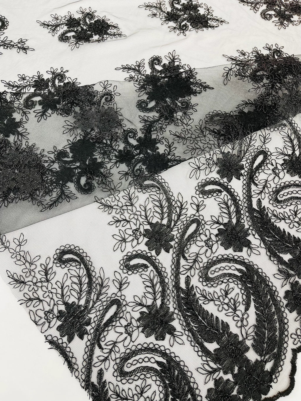 Black - Embroidery Damask Design With Sequins On A Mesh Lace Fabric By Yard.