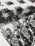 Black - Embroidery Damask Design With Sequins On A Mesh Lace Fabric By Yard.