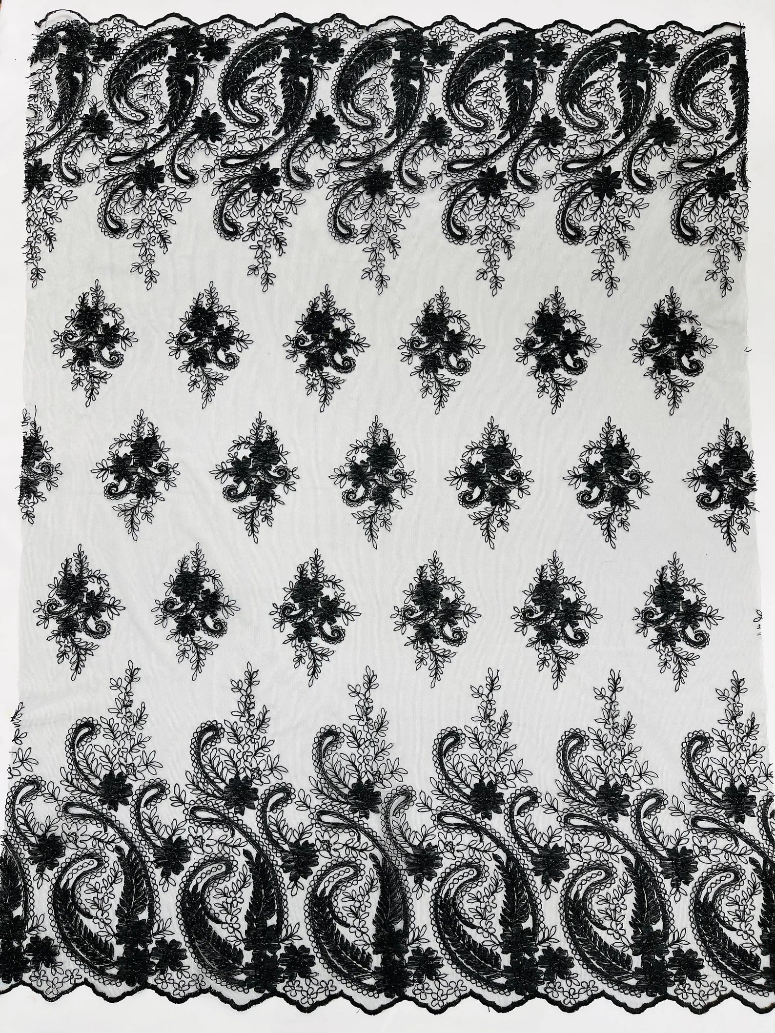 Black - Embroidery Damask Design With Sequins On A Mesh Lace Fabric By Yard.