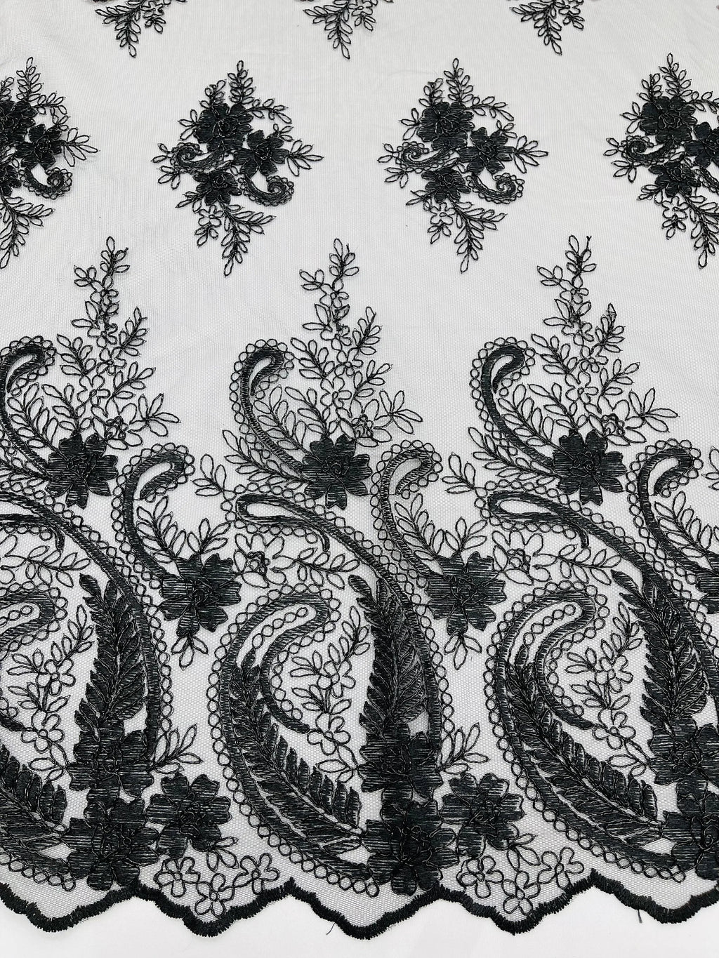 Black - Embroidery Damask Design With Sequins On A Mesh Lace Fabric By Yard.