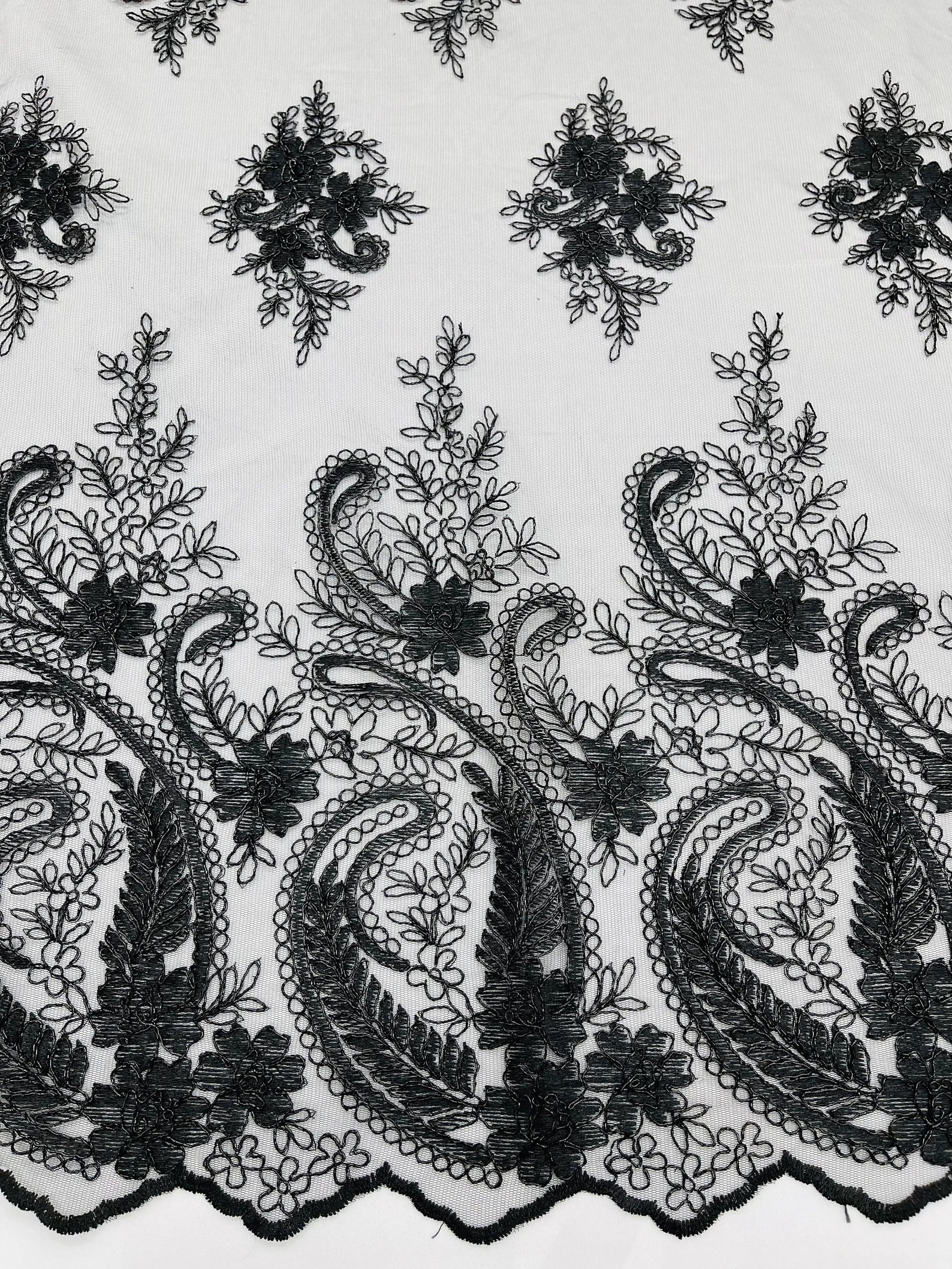 Black - Embroidery Damask Design With Sequins On A Mesh Lace Fabric By Yard.