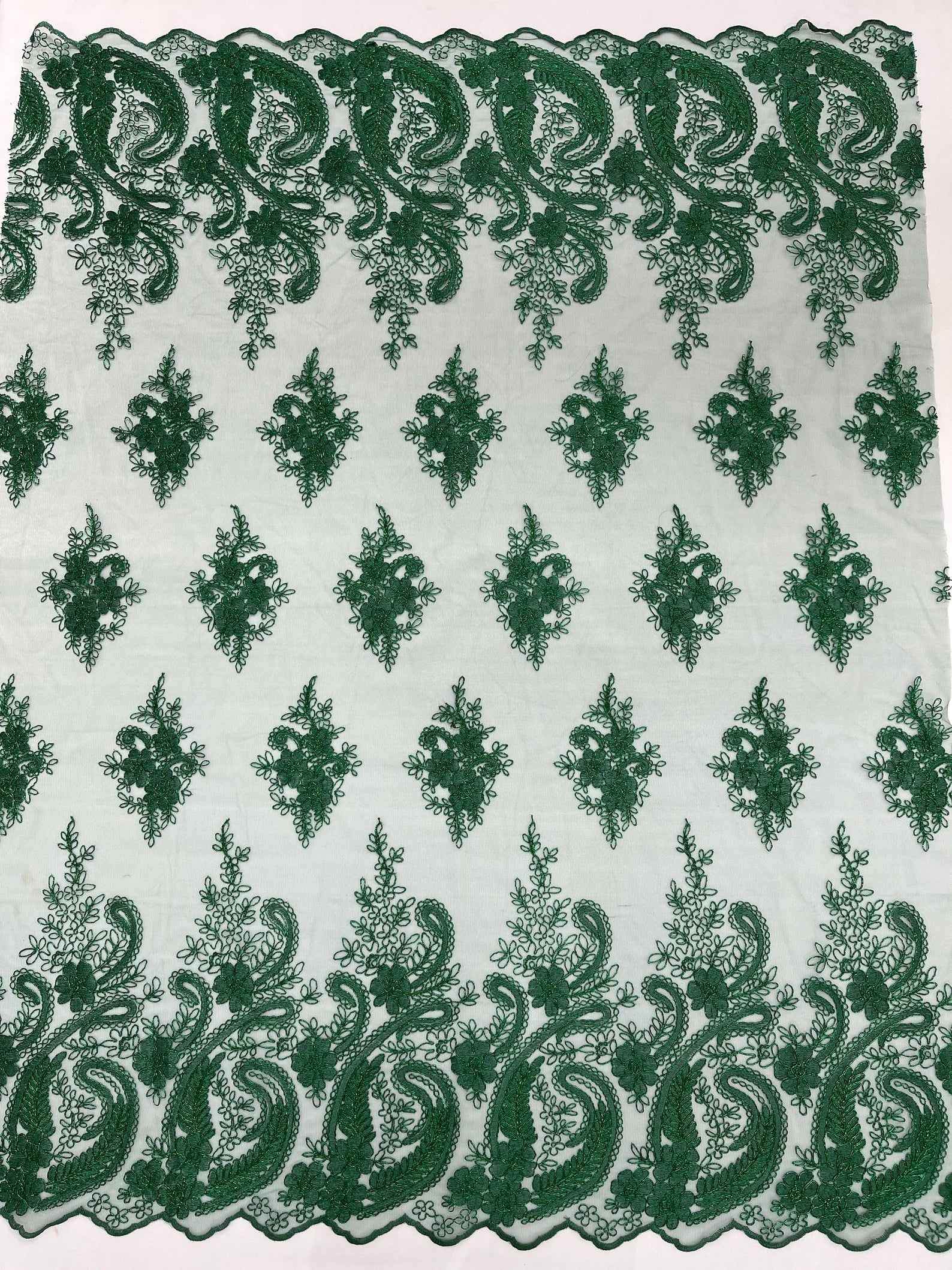 Hunter - Embroidery Damask Design With Sequins On A Mesh Lace Fabric By Yard.