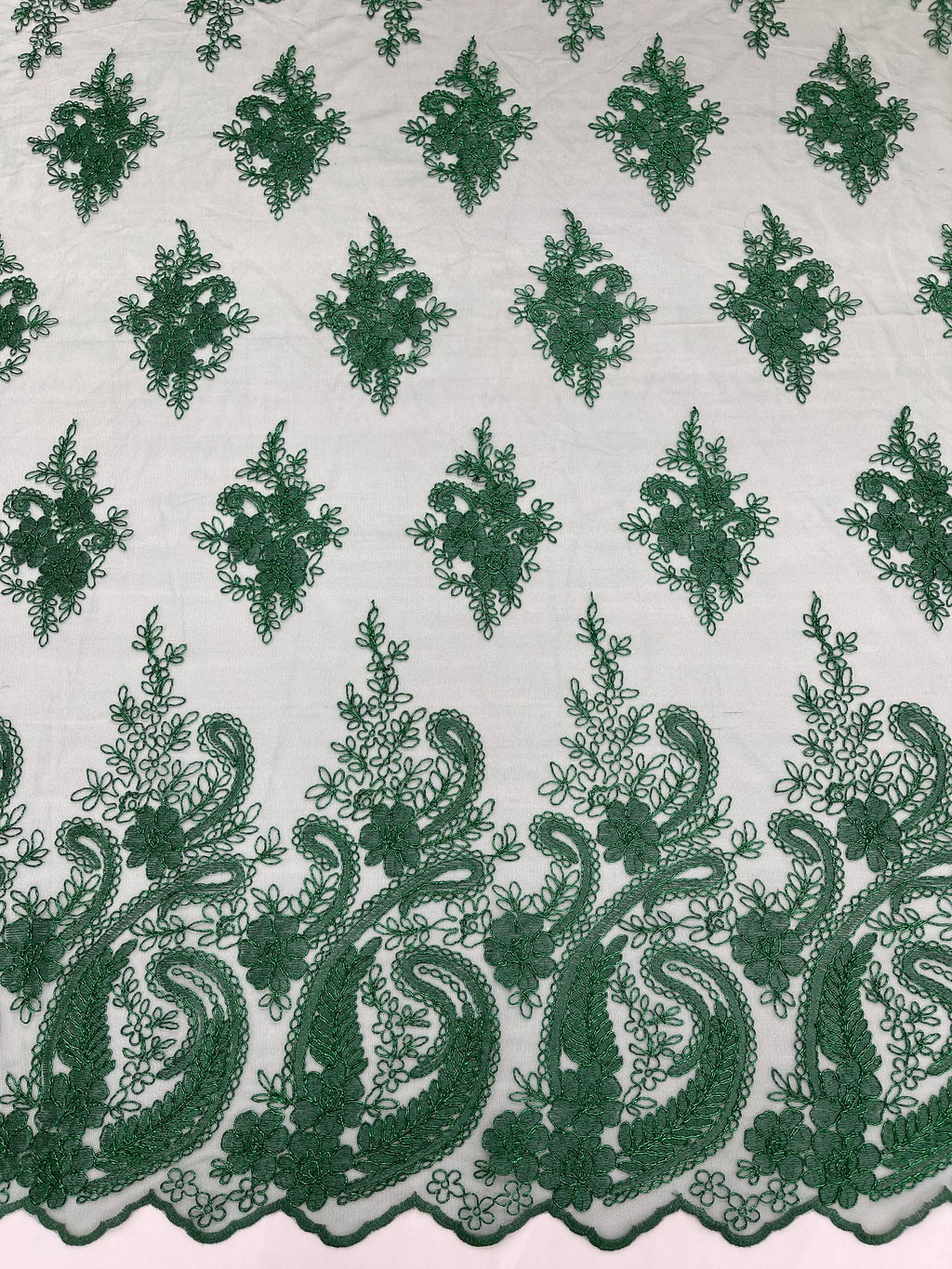Hunter - Embroidery Damask Design With Sequins On A Mesh Lace Fabric By Yard.