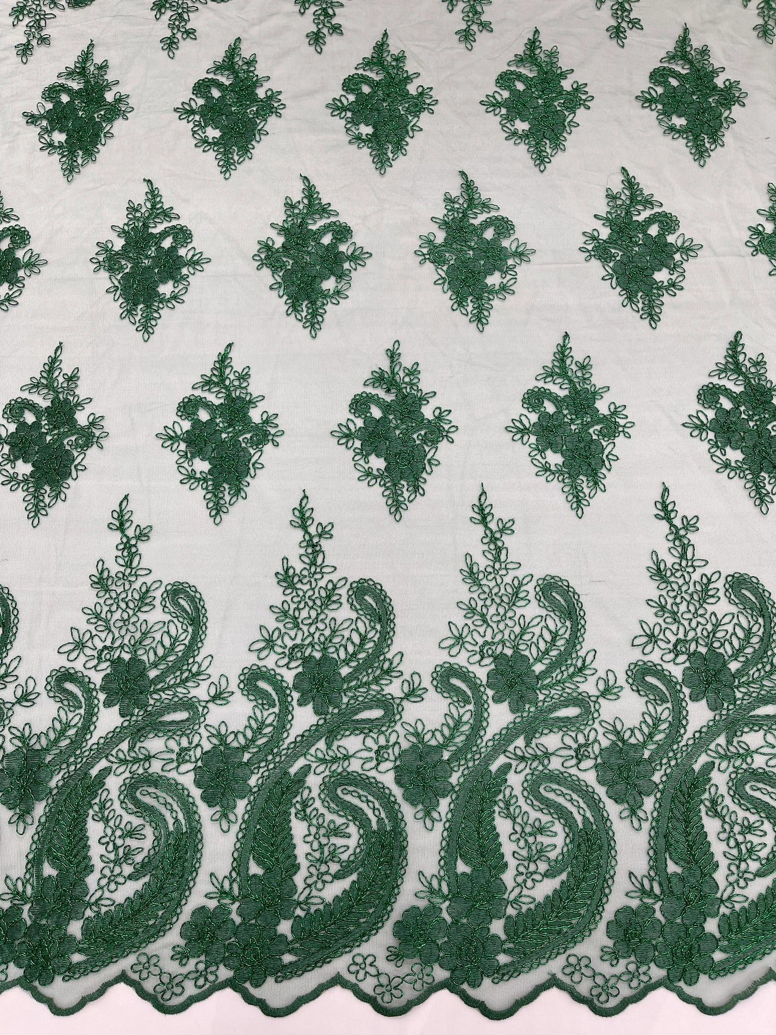Hunter - Embroidery Damask Design With Sequins On A Mesh Lace Fabric By Yard.