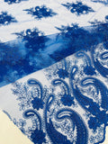 Royal - Embroidery Damask Design With Sequins On A Mesh Lace Fabric By Yard.