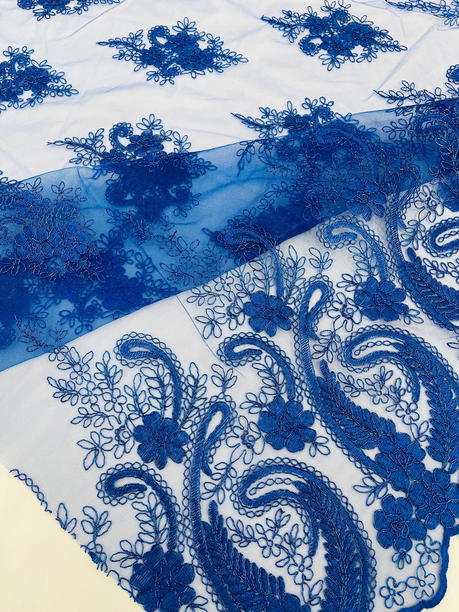 Royal - Embroidery Damask Design With Sequins On A Mesh Lace Fabric By Yard.