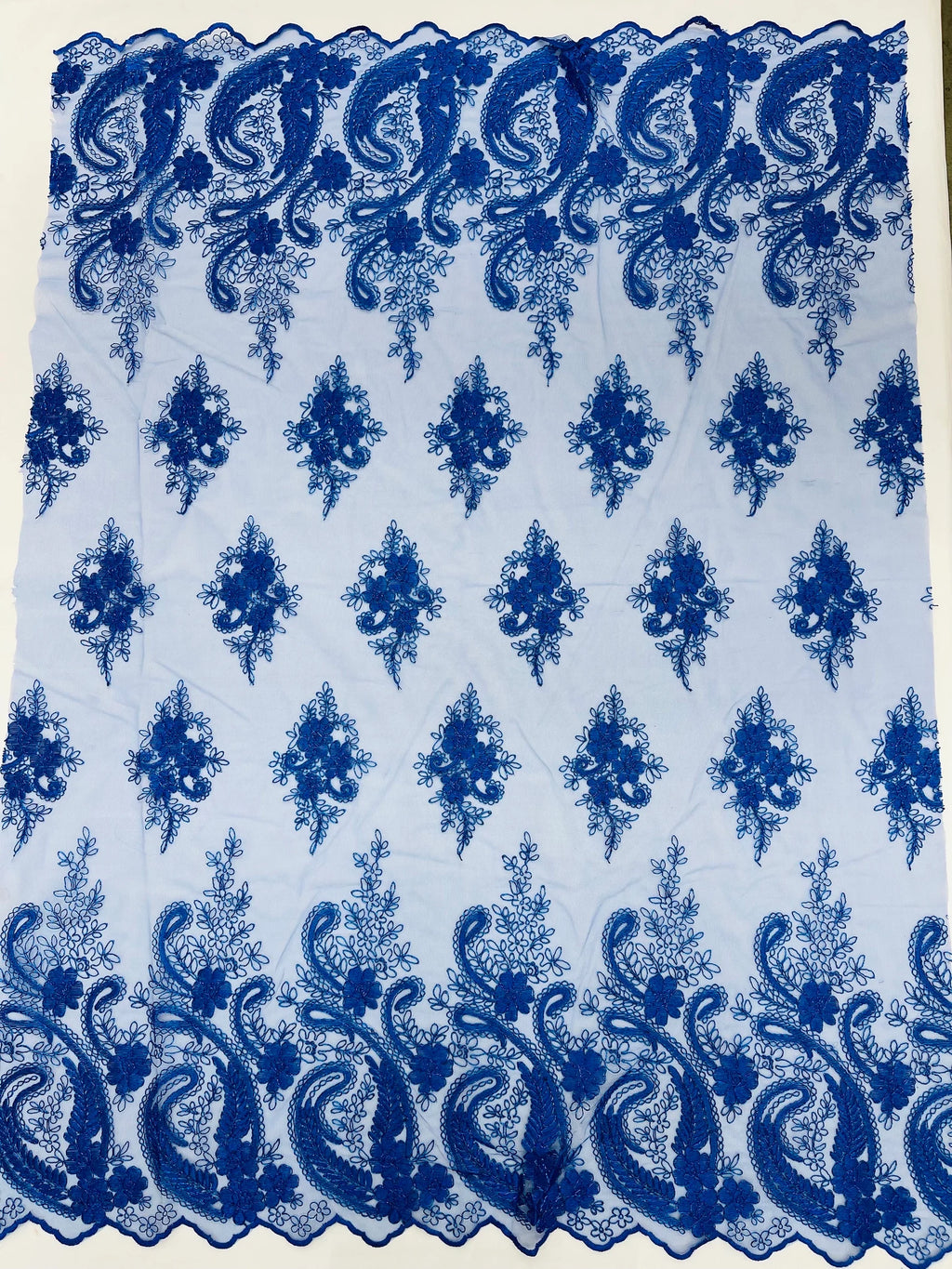 Royal - Embroidery Damask Design With Sequins On A Mesh Lace Fabric By Yard.