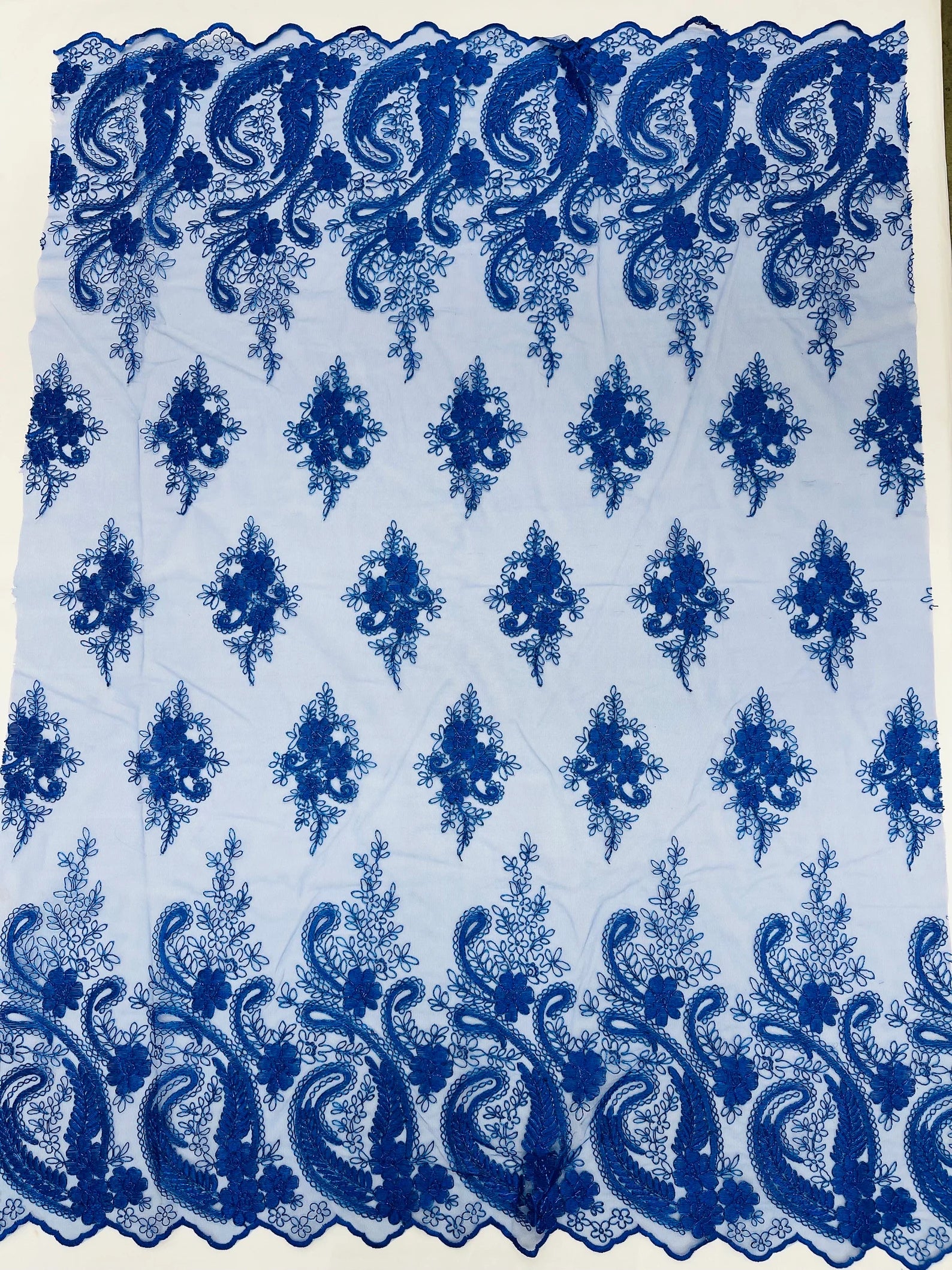 Royal - Embroidery Damask Design With Sequins On A Mesh Lace Fabric By Yard.