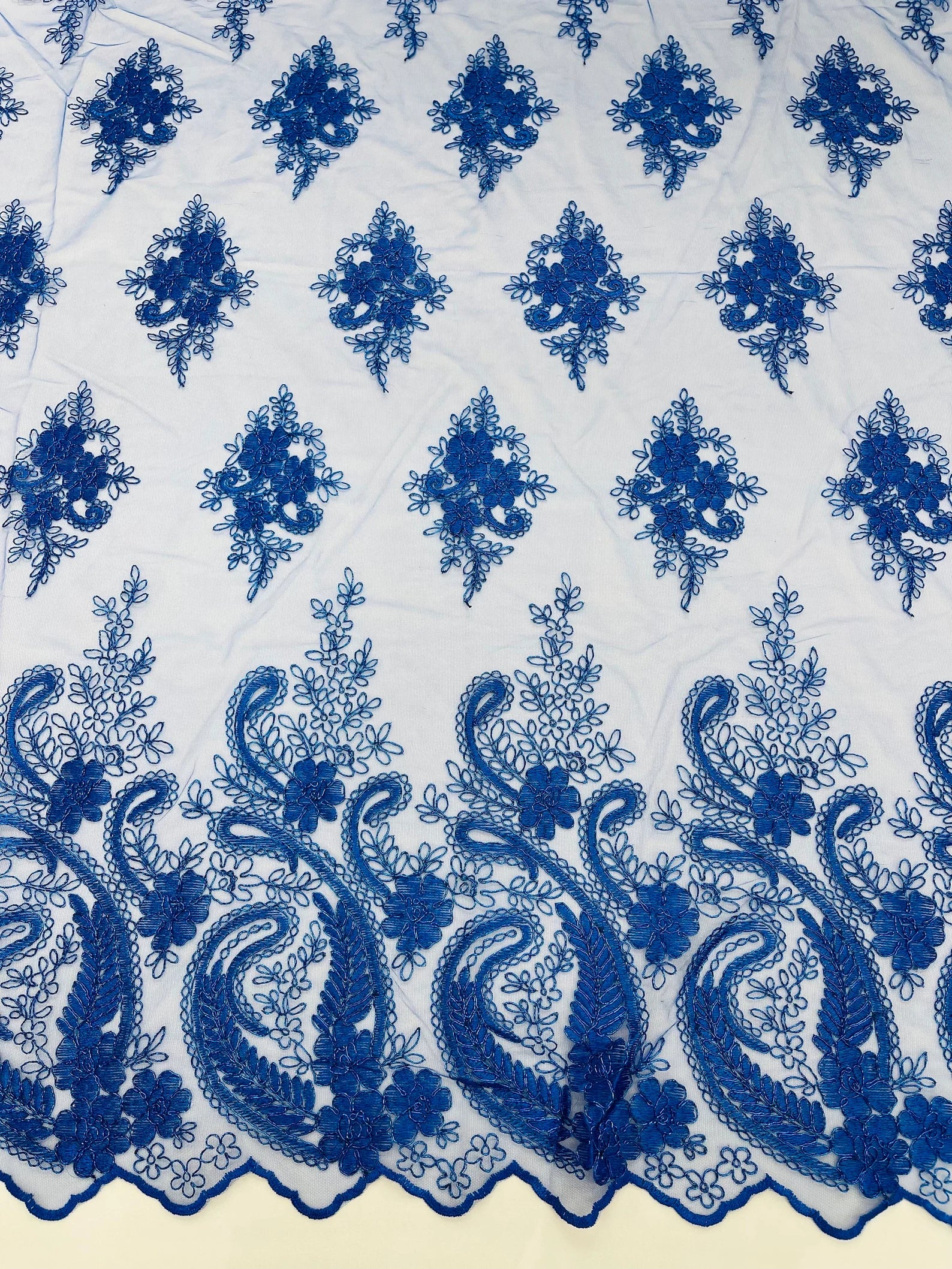 Royal - Embroidery Damask Design With Sequins On A Mesh Lace Fabric By Yard.