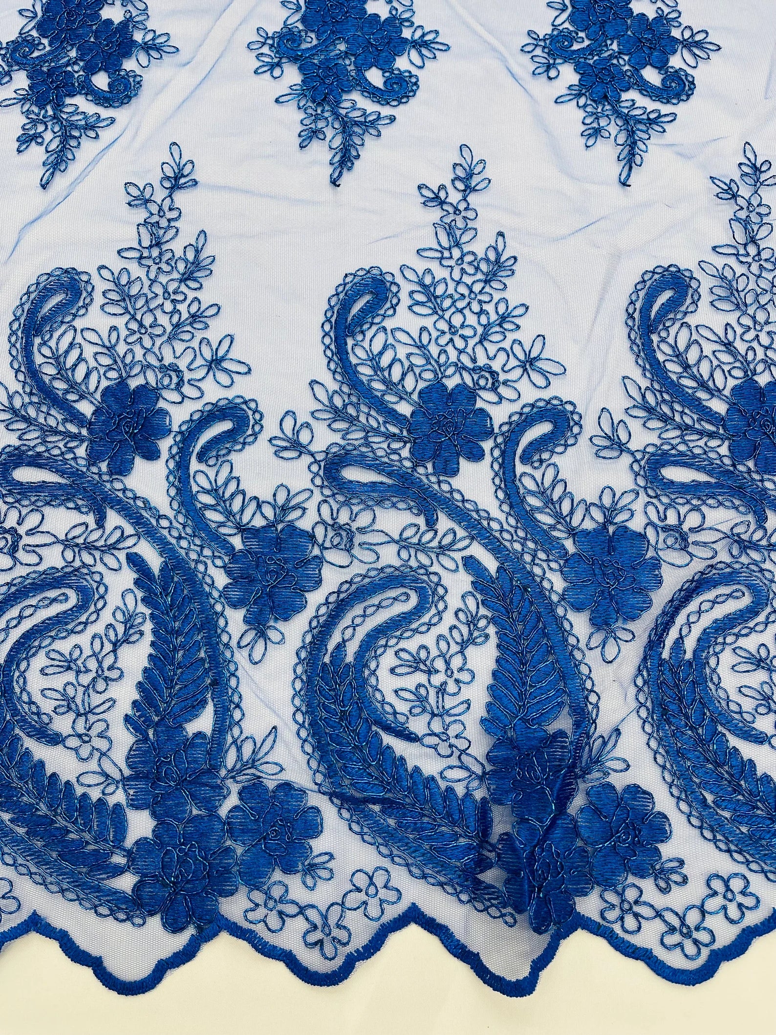 Royal - Embroidery Damask Design With Sequins On A Mesh Lace Fabric By Yard.