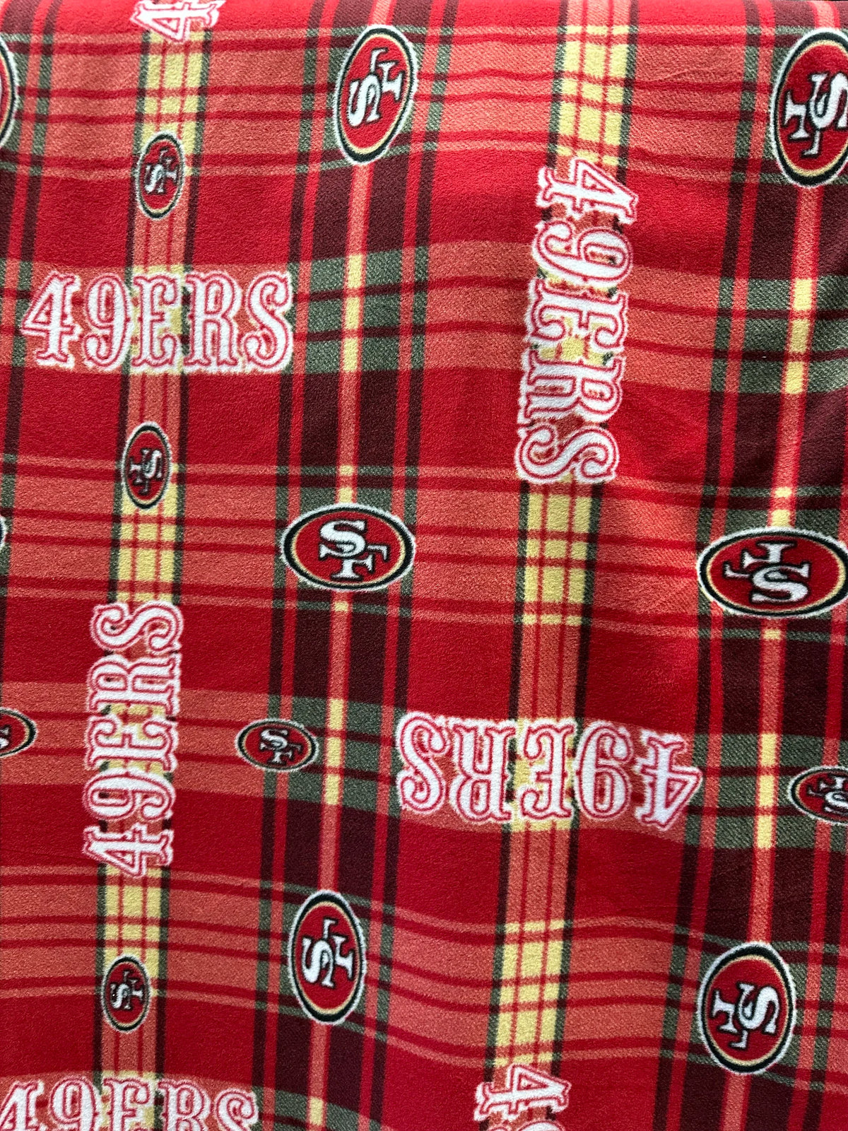 49ers Blanket Fabric, San Francisco Football Fleece, NFL Licensed Style Fabric, Red Plaid 49ers Material, Soft Warm Fabric by Yard