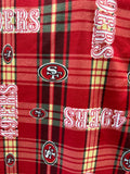 49ers Blanket Fabric, San Francisco Football Fleece, NFL Licensed Style Fabric, Red Plaid 49ers Material, Soft Warm Fabric by Yard