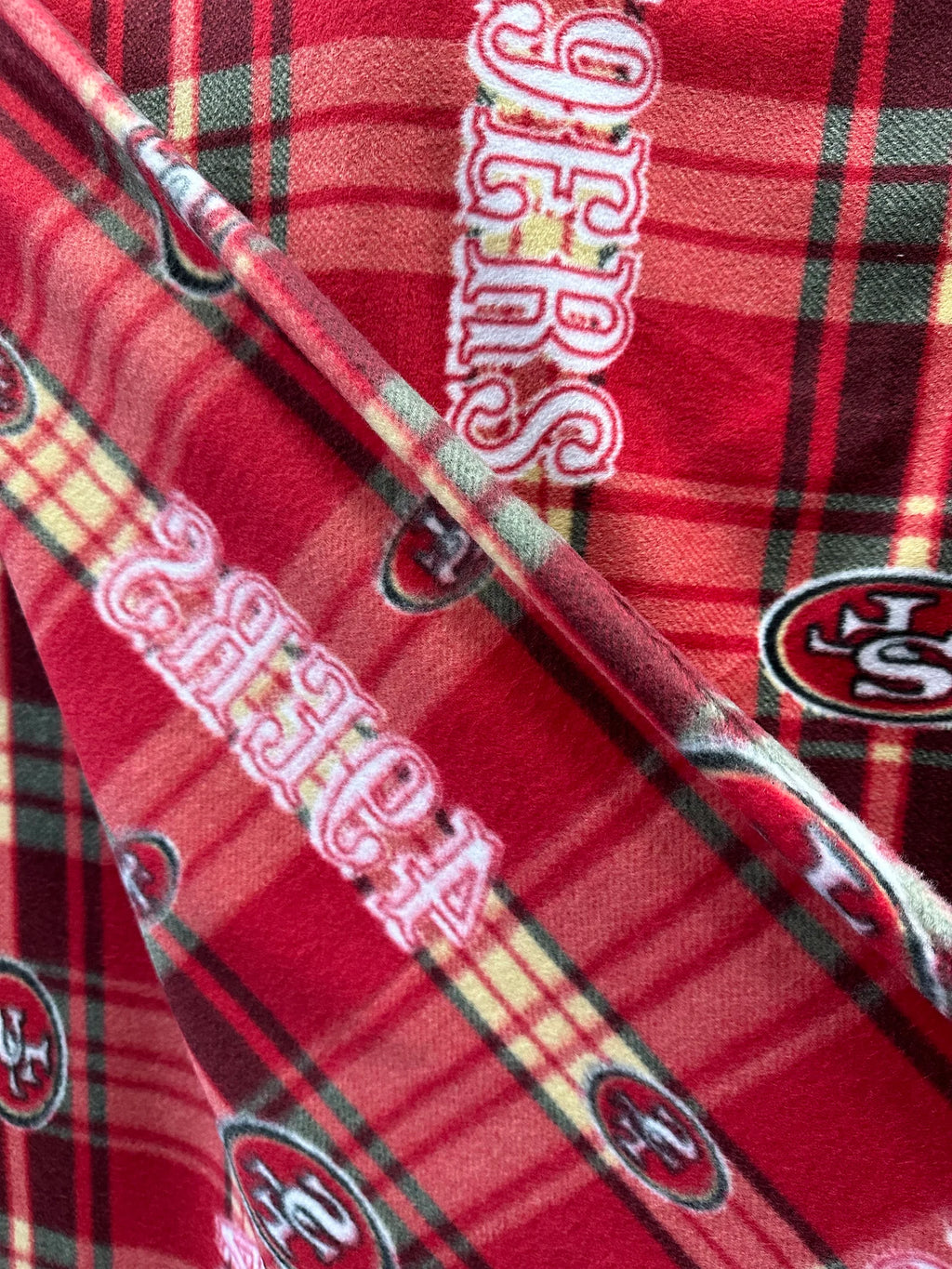 49ers Blanket Fabric, San Francisco Football Fleece, NFL Licensed Style Fabric, Red Plaid 49ers Material, Soft Warm Fabric by Yard