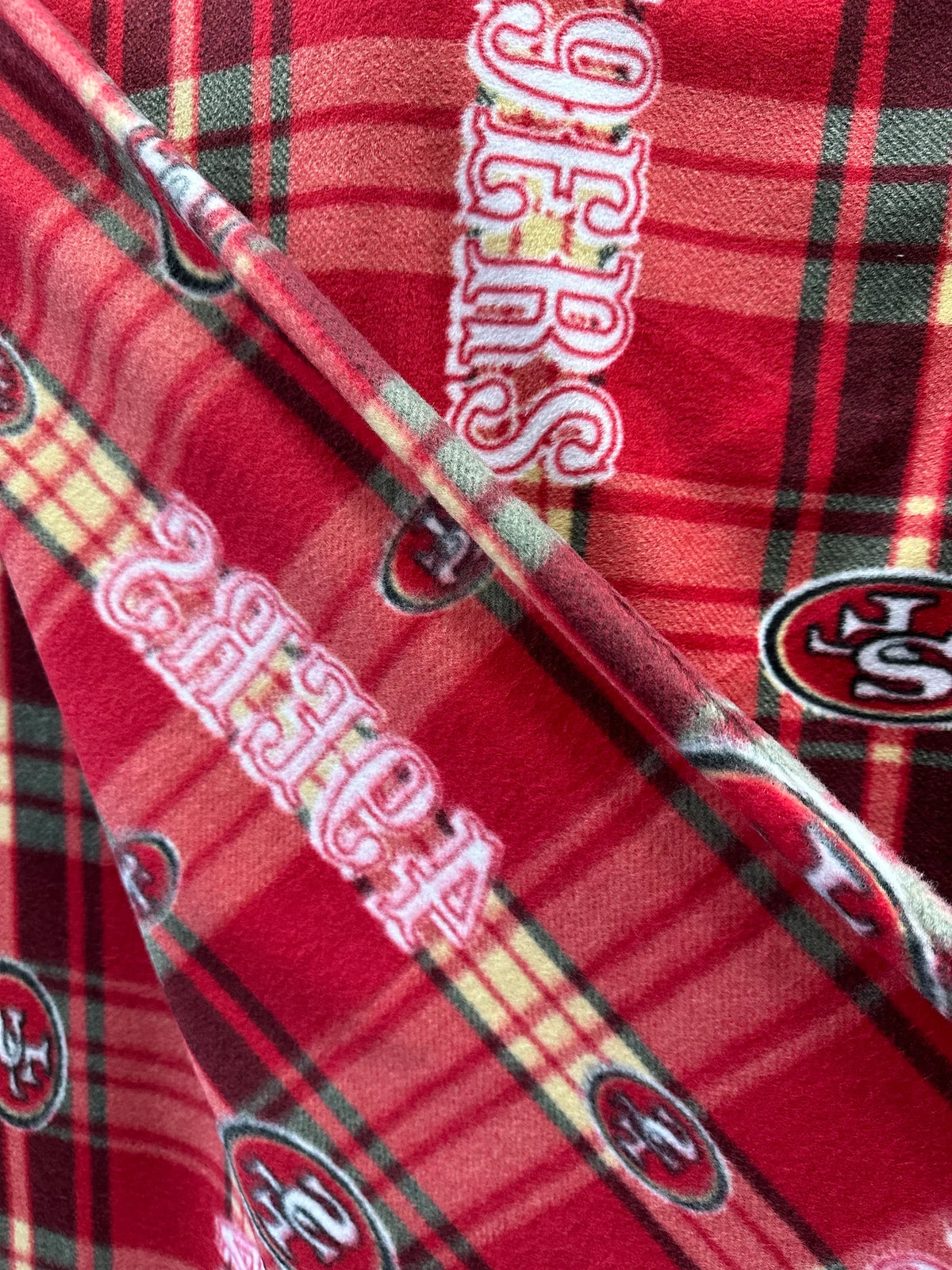 49ers Blanket Fabric, San Francisco Football Fleece, NFL Licensed Style Fabric, Red Plaid 49ers Material, Soft Warm Fabric by Yard