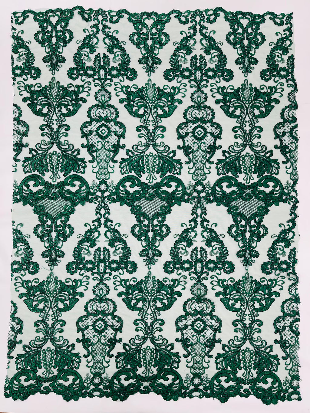 Embroidery Damask Design With Sequins On A Mesh Lace Fabric By Yard. Hunter