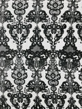 Embroidery Damask Design With Sequins On A Mesh Lace Fabric By Yard. Black
