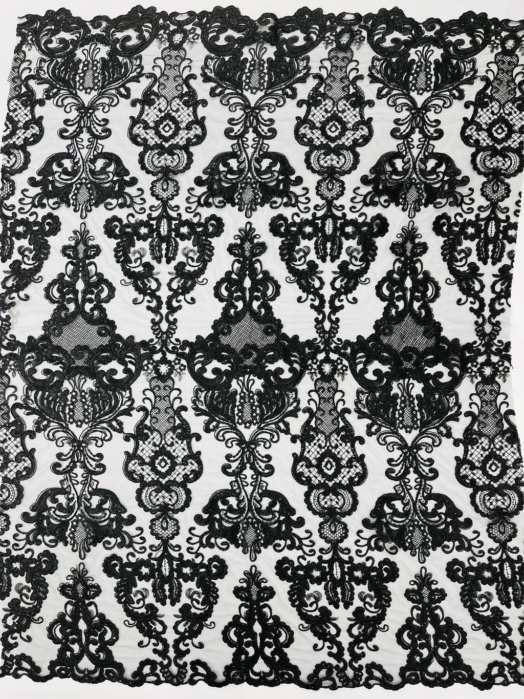Embroidery Damask Design With Sequins On A Mesh Lace Fabric By Yard. Black