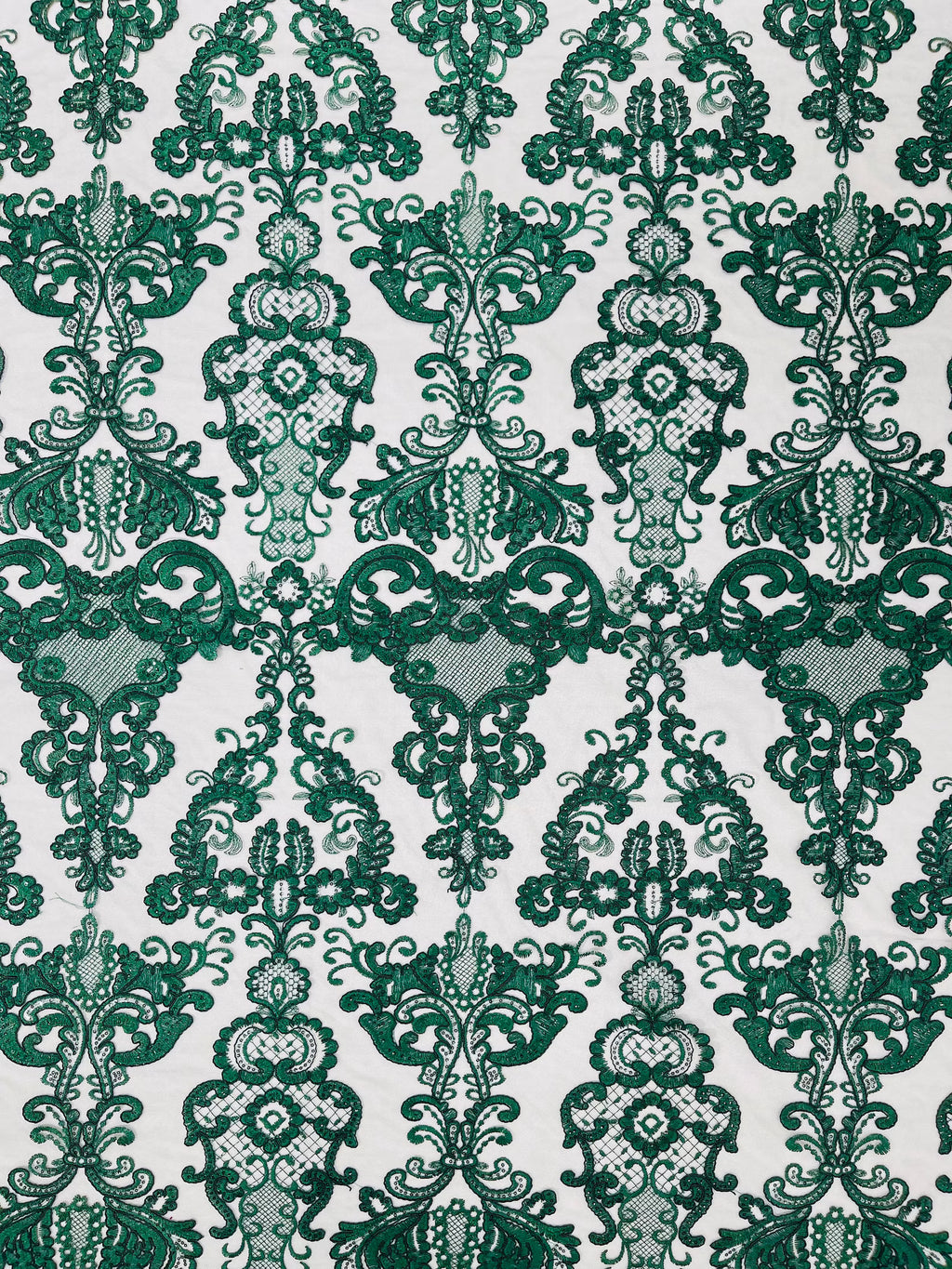 Embroidery Damask Design With Sequins On A Mesh Lace Fabric By Yard. Hunter