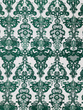 Embroidery Damask Design With Sequins On A Mesh Lace Fabric By Yard. Hunter