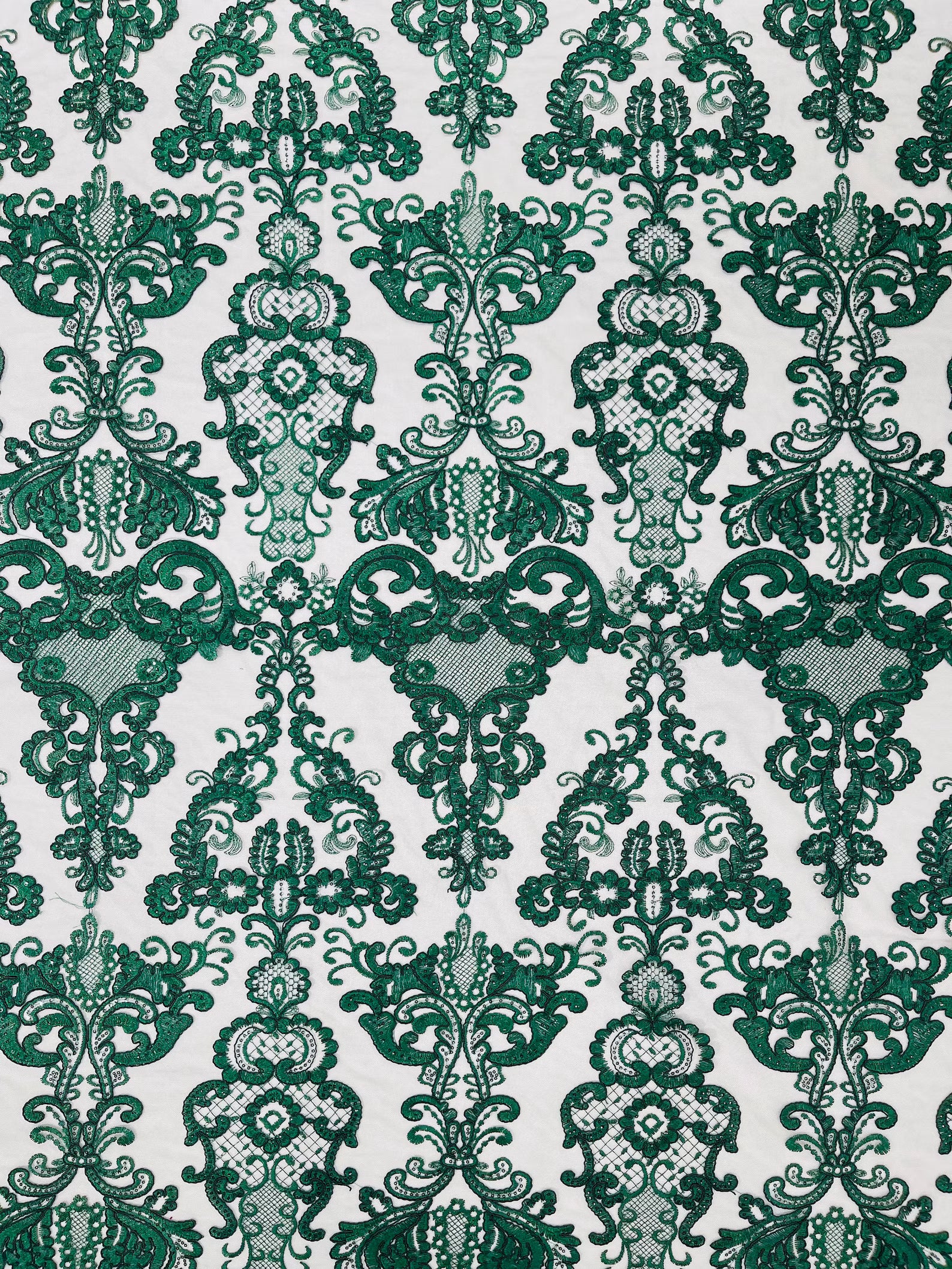Embroidery Damask Design With Sequins On A Mesh Lace Fabric By Yard. Hunter