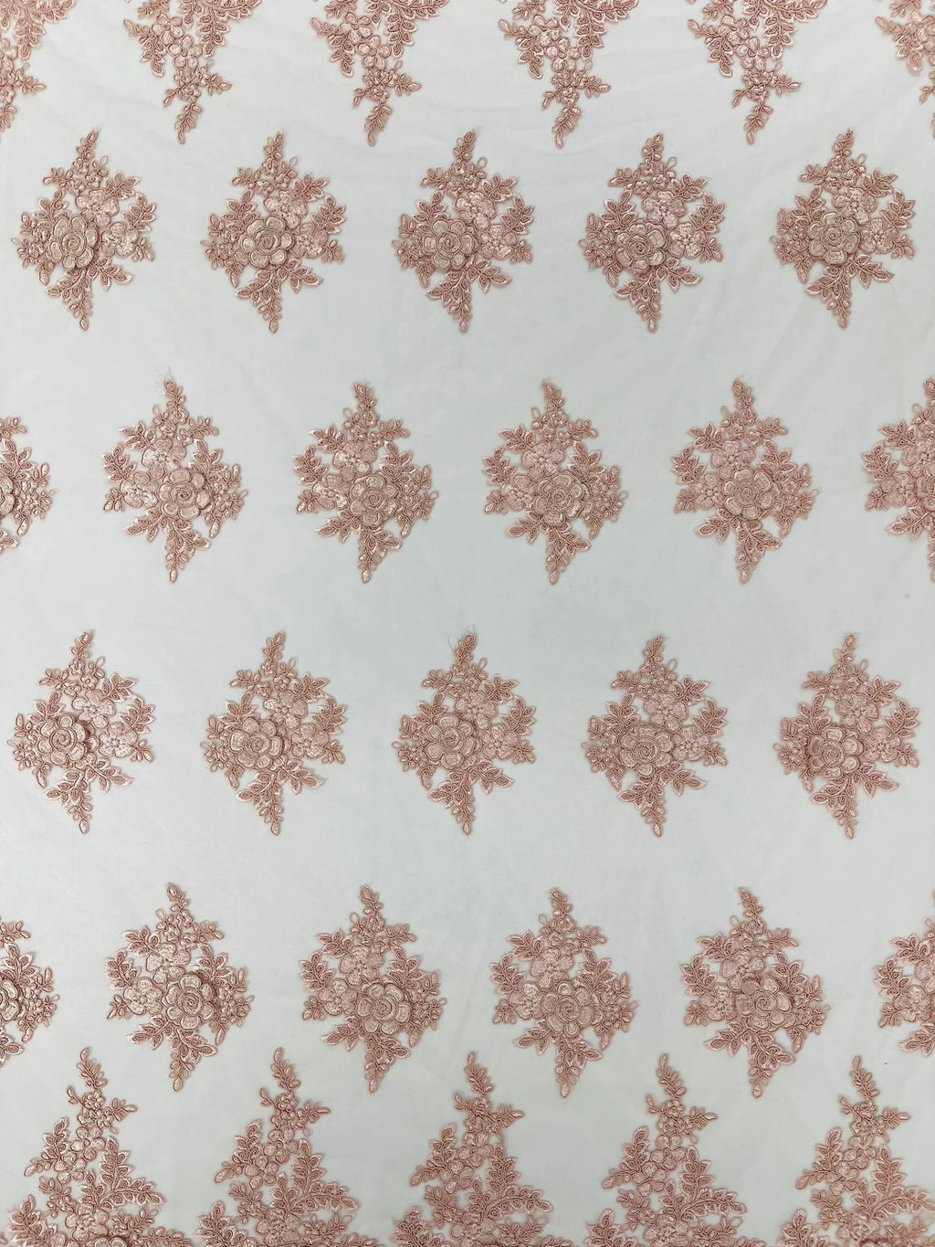 3D - Embroidery Damask Design With Sequins On A Mesh Lace Fabric By Yard. Blush Pink