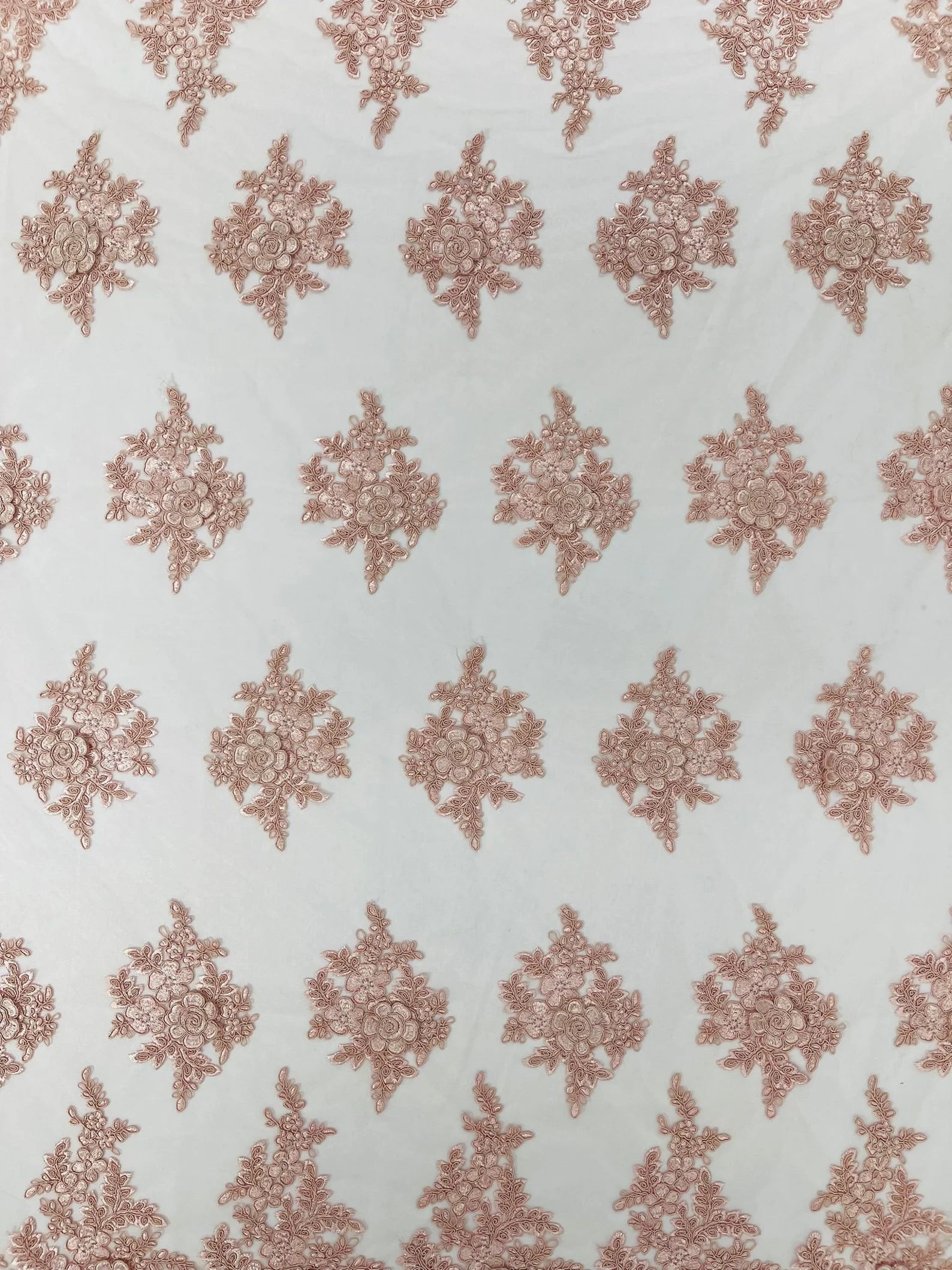 3D - Embroidery Damask Design With Sequins On A Mesh Lace Fabric By Yard. Blush Pink
