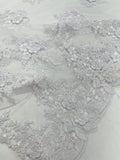 3D - Embroidery Damask Design With Sequins On A Mesh Lace Fabric By Yard. White
