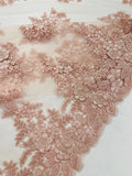 3D - Embroidery Damask Design With Sequins On A Mesh Lace Fabric By Yard. Blush Pink