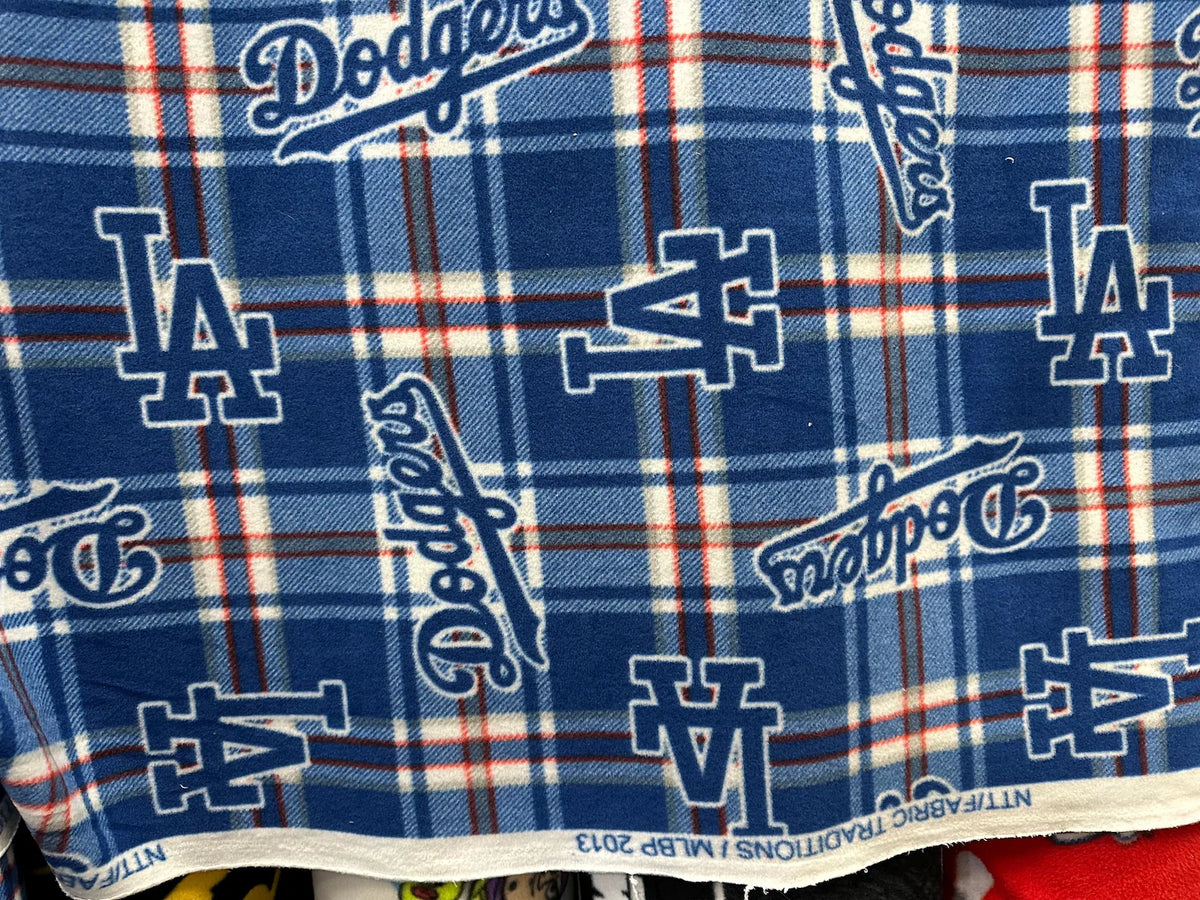 Dodgers Fleece Fabric Yard, LA Baseball Blanket Fabric, Plaid & Checker Dodgers Fabric, MLB Fleece Material for Blankets, Crafts