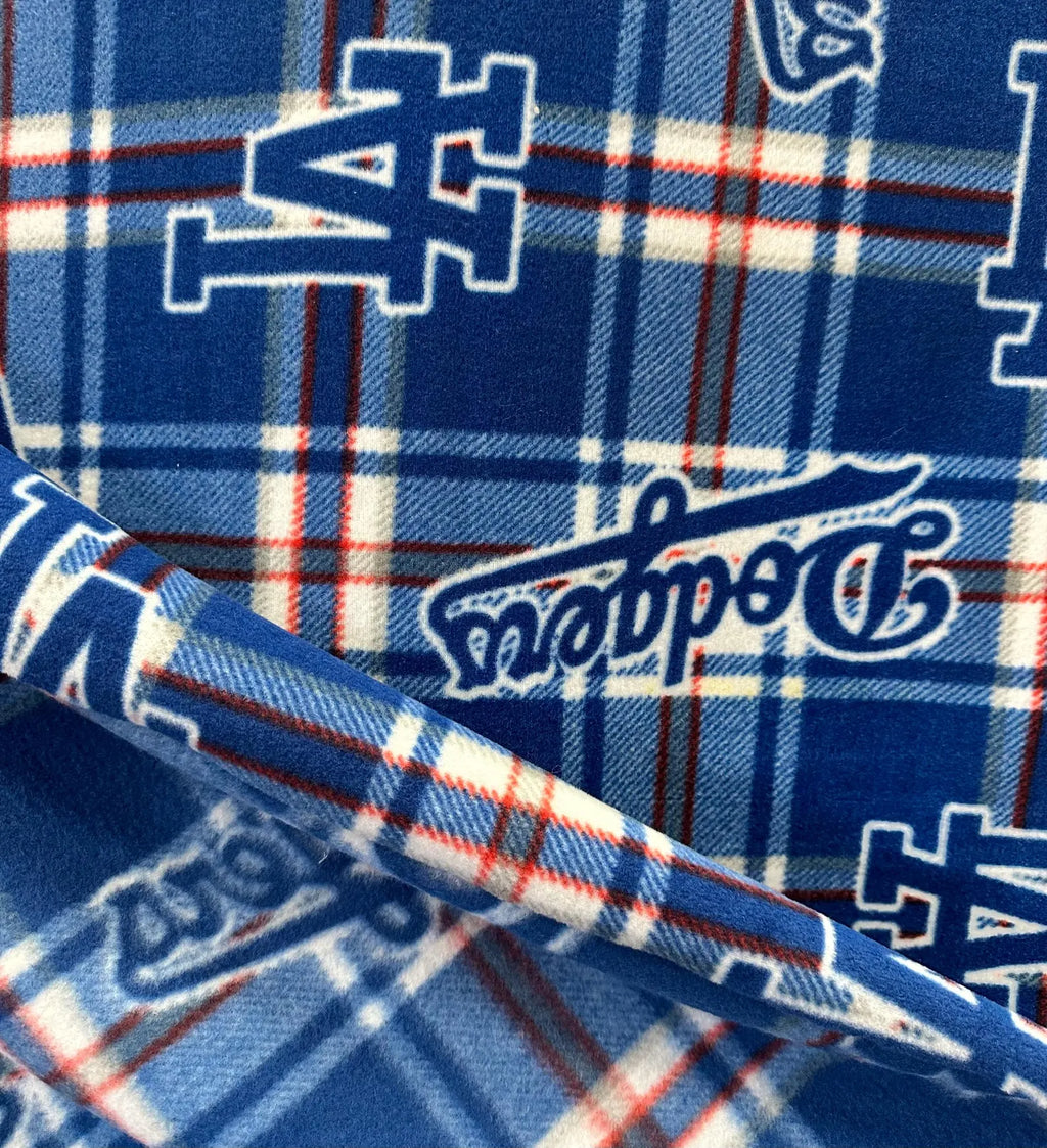 Dodgers Fleece Fabric Yard, LA Baseball Blanket Fabric, Plaid & Checker Dodgers Fabric, MLB Fleece Material for Blankets, Crafts