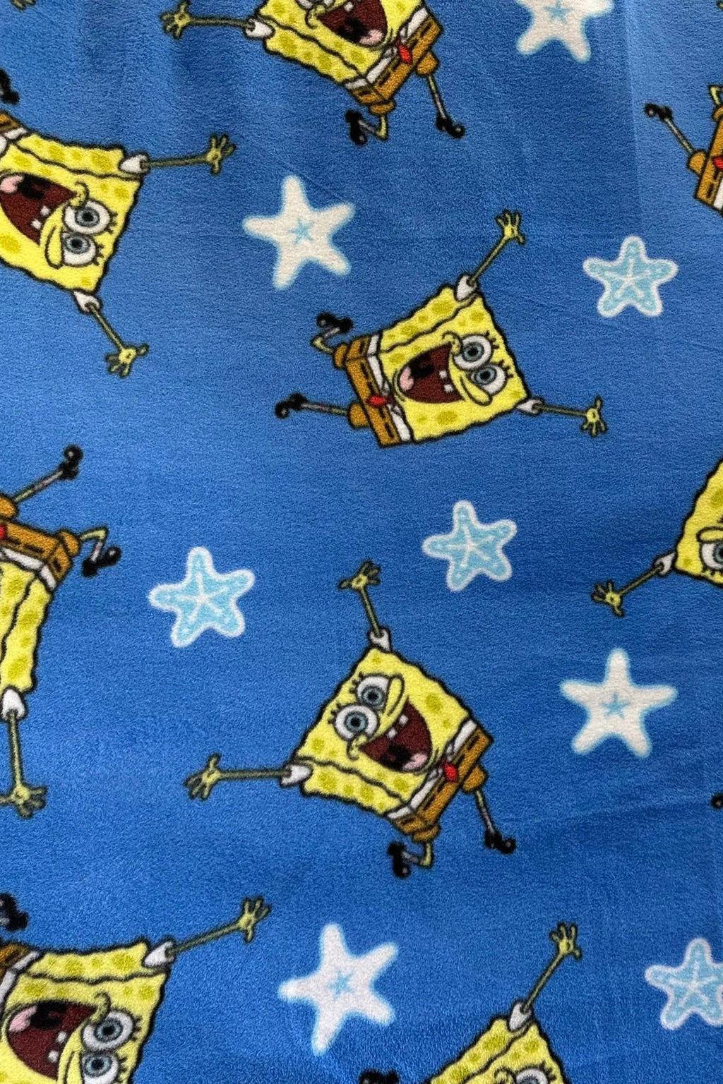 SpongeBob Fleece Fabric by Yard, Blue Cartoon Fabric, Kids Blanket Fabric, Soft Anti Pill Fleece, SpongeBob SquarePants Fabric, DIY Blanket