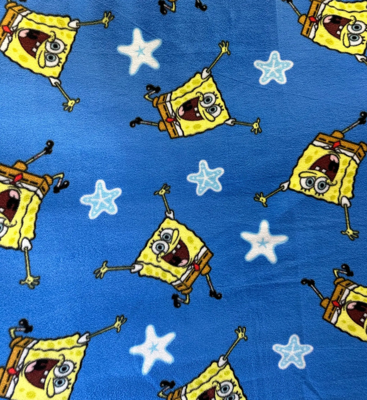 SpongeBob Fleece Fabric by Yard, Blue Cartoon Fabric, Kids Blanket Fabric, Soft Anti Pill Fleece, SpongeBob SquarePants Fabric, DIY Blanket