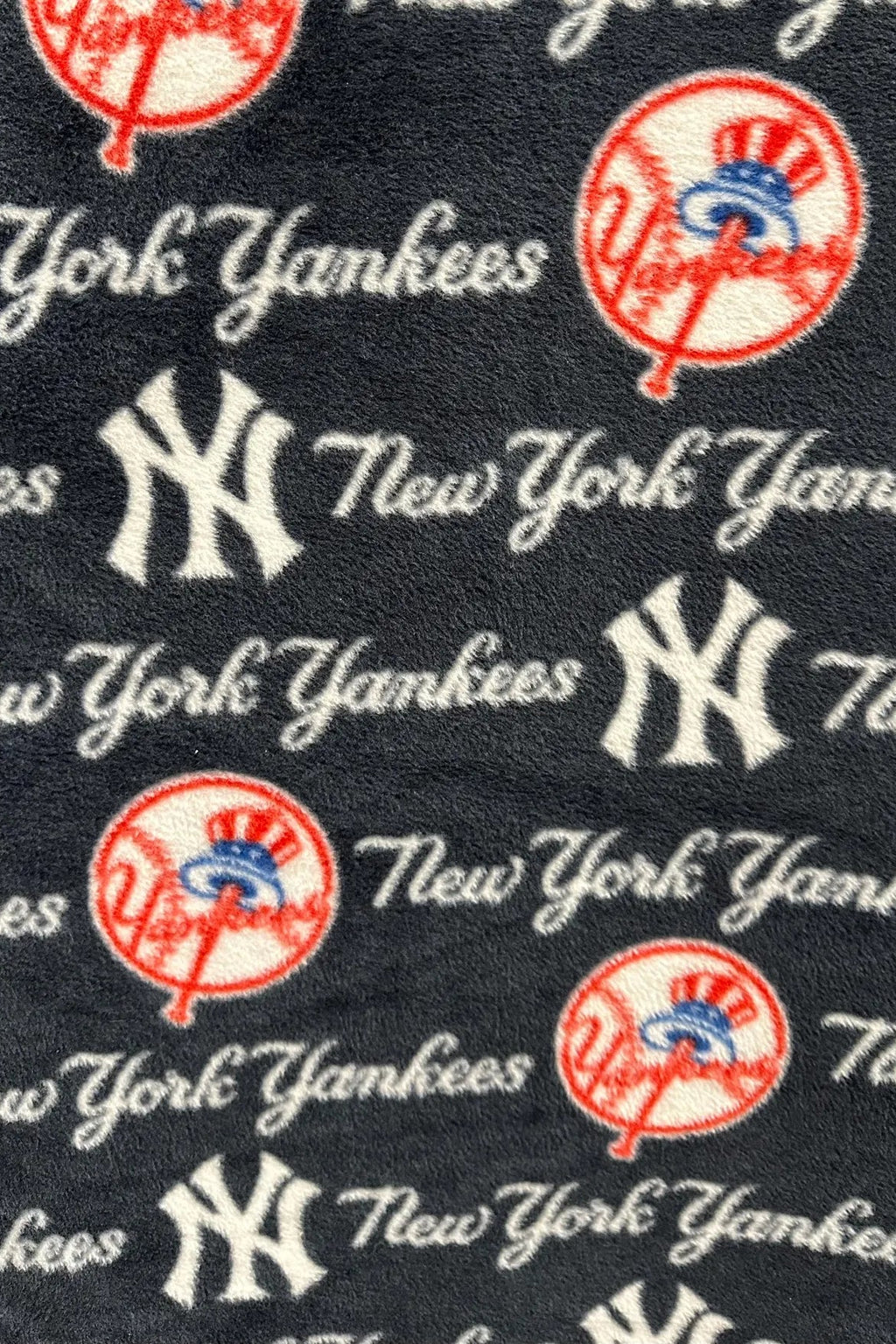 New York Yankees Fleece Fabric by the Yard, MLB Baseball Print Plaid Checkerboard NY Logo, Soft Blanket Fabric, DIY No Sew Throw Material