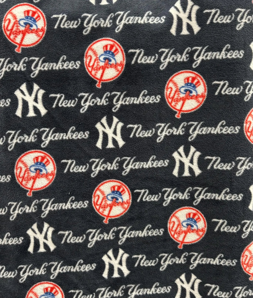 New York Yankees Fleece Fabric by the Yard, MLB Baseball Print Plaid Checkerboard NY Logo, Soft Blanket Fabric, DIY No Sew Throw Material