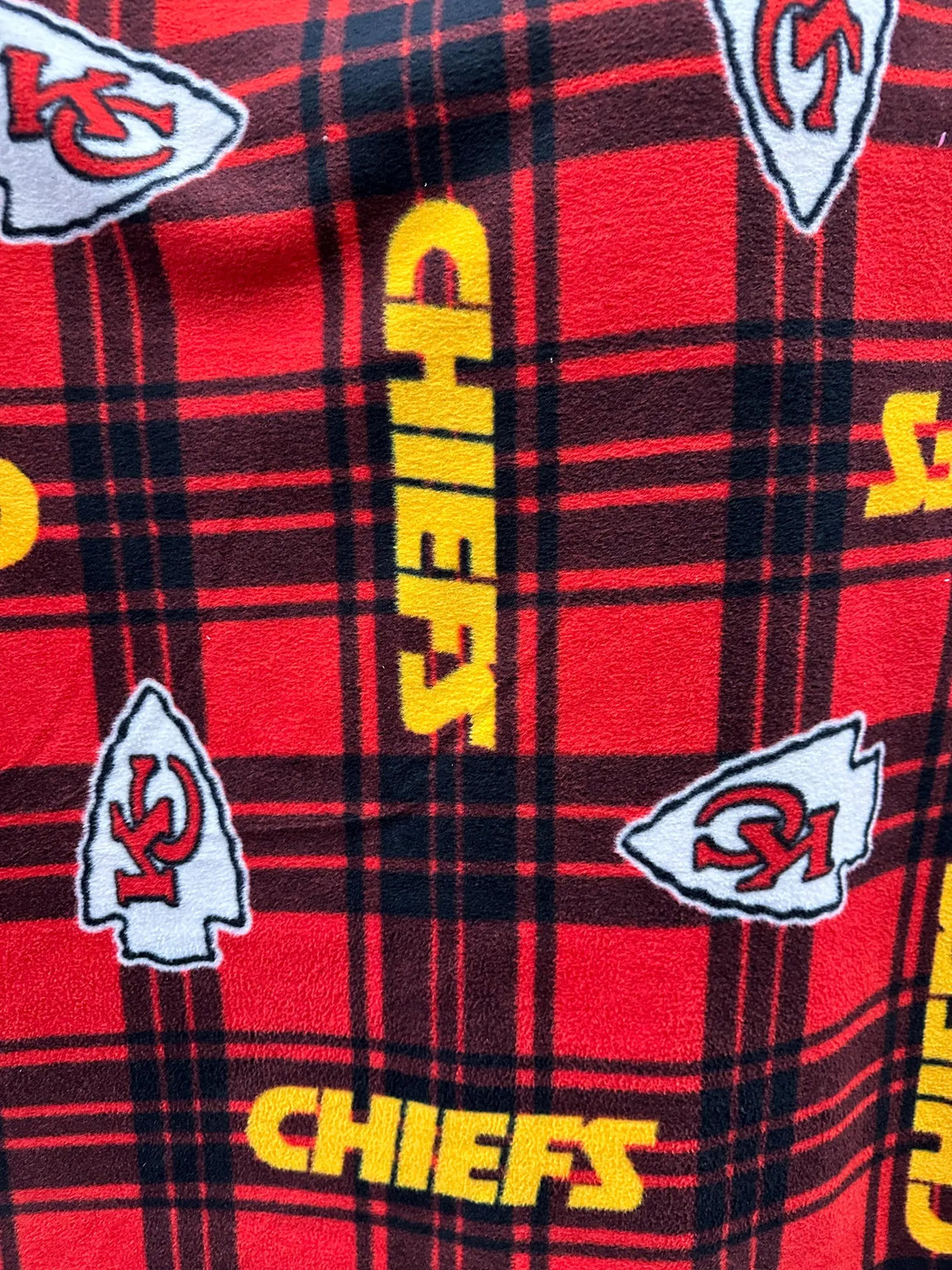 Kansas City Chiefs Fleece Fabric by the Yard, Red Football Helmet or Plaid Print, 58-Inch-Wide Polyester