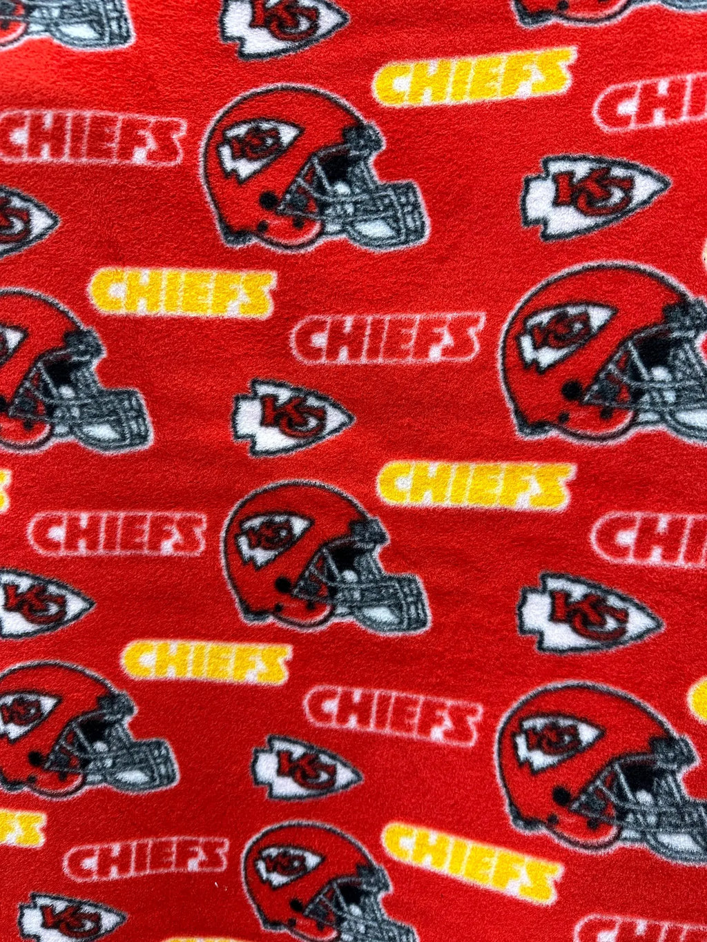 Kansas City Chiefs Fleece Fabric by the Yard, Red Football Helmet or Plaid Print, 58-Inch-Wide Polyester