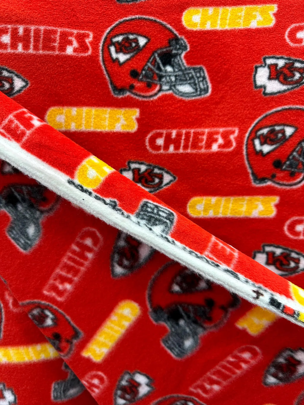 Kansas City Chiefs Fleece Fabric by the Yard, Red Football Helmet or Plaid Print, 58-Inch-Wide Polyester