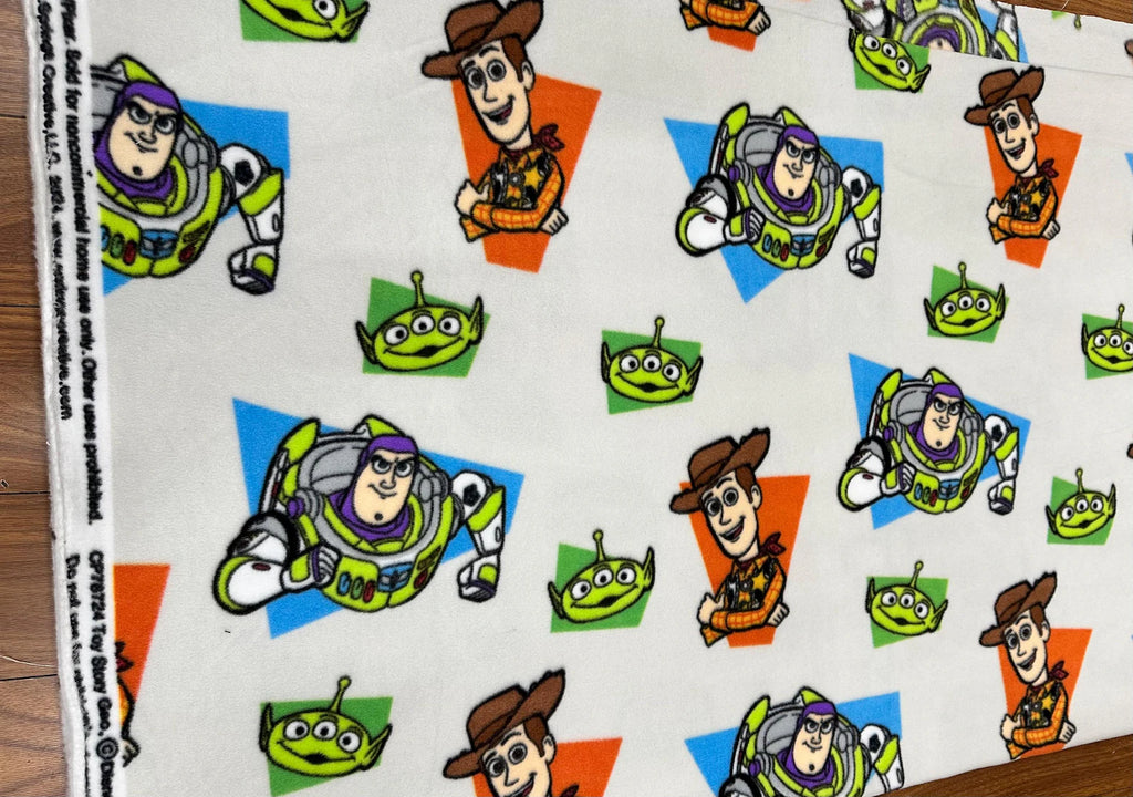 Toy Story Fleece Fabric by the Yard – Woody, Buzz Lightyear & Alien Print – Soft Disney Pixar Material