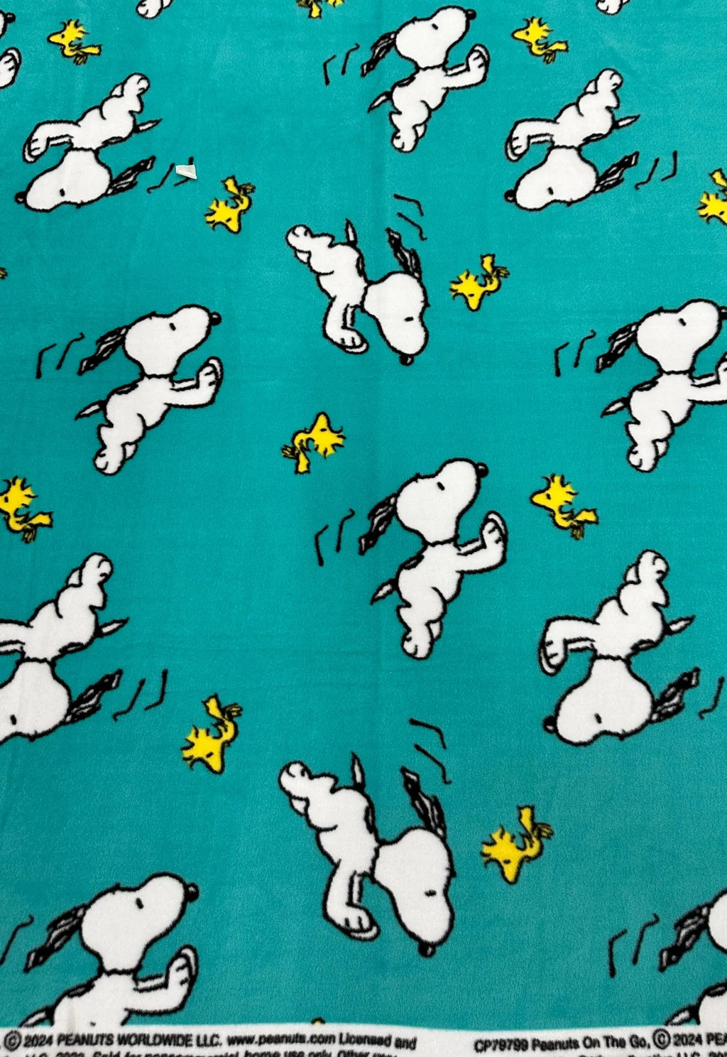Snoopy and Woodstock Fleece Fabric – Teal Blue Peanuts Cartoon Print – Soft Anti-Pill Fleece Material Sold by the Yard