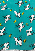 Snoopy and Woodstock Fleece Fabric – Teal Blue Peanuts Cartoon Print – Soft Anti-Pill Fleece Material Sold by the Yard