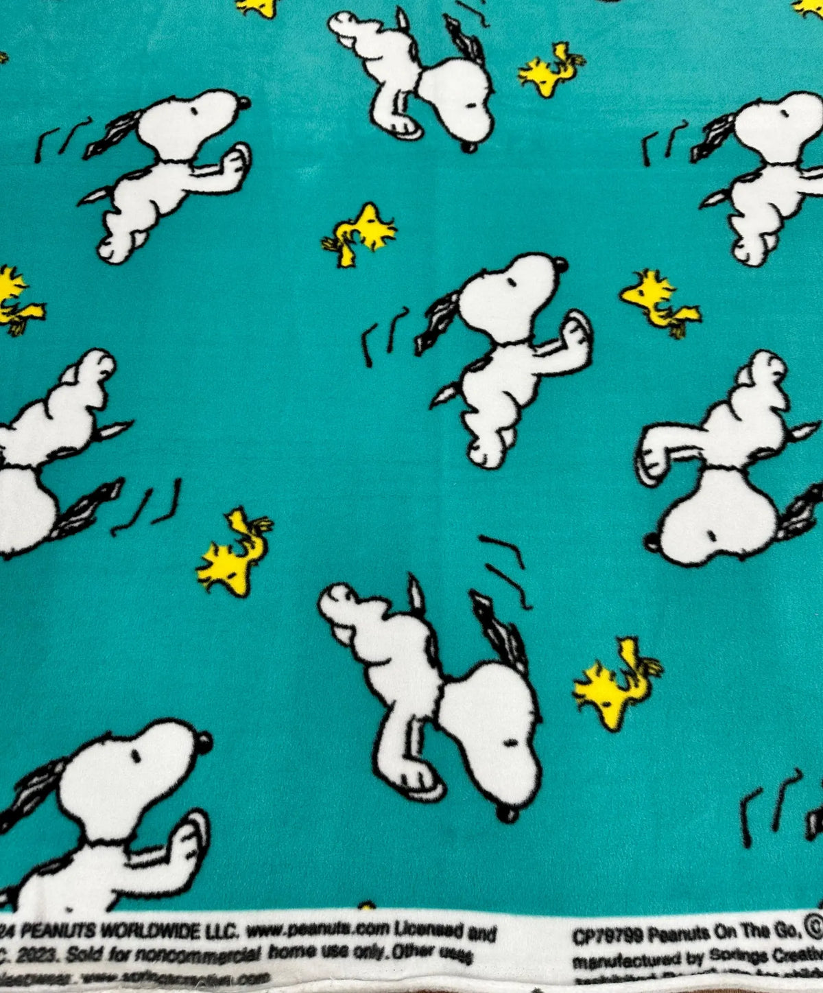 Snoopy and Woodstock Fleece Fabric – Teal Blue Peanuts Cartoon Print – Soft Anti-Pill Fleece Material Sold by the Yard