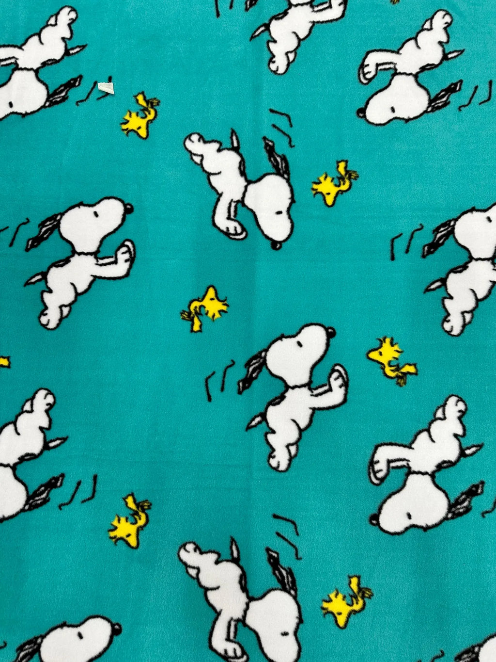 Snoopy and Woodstock Fleece Fabric – Teal Blue Peanuts Cartoon Print – Soft Anti-Pill Fleece Material Sold by the Yard