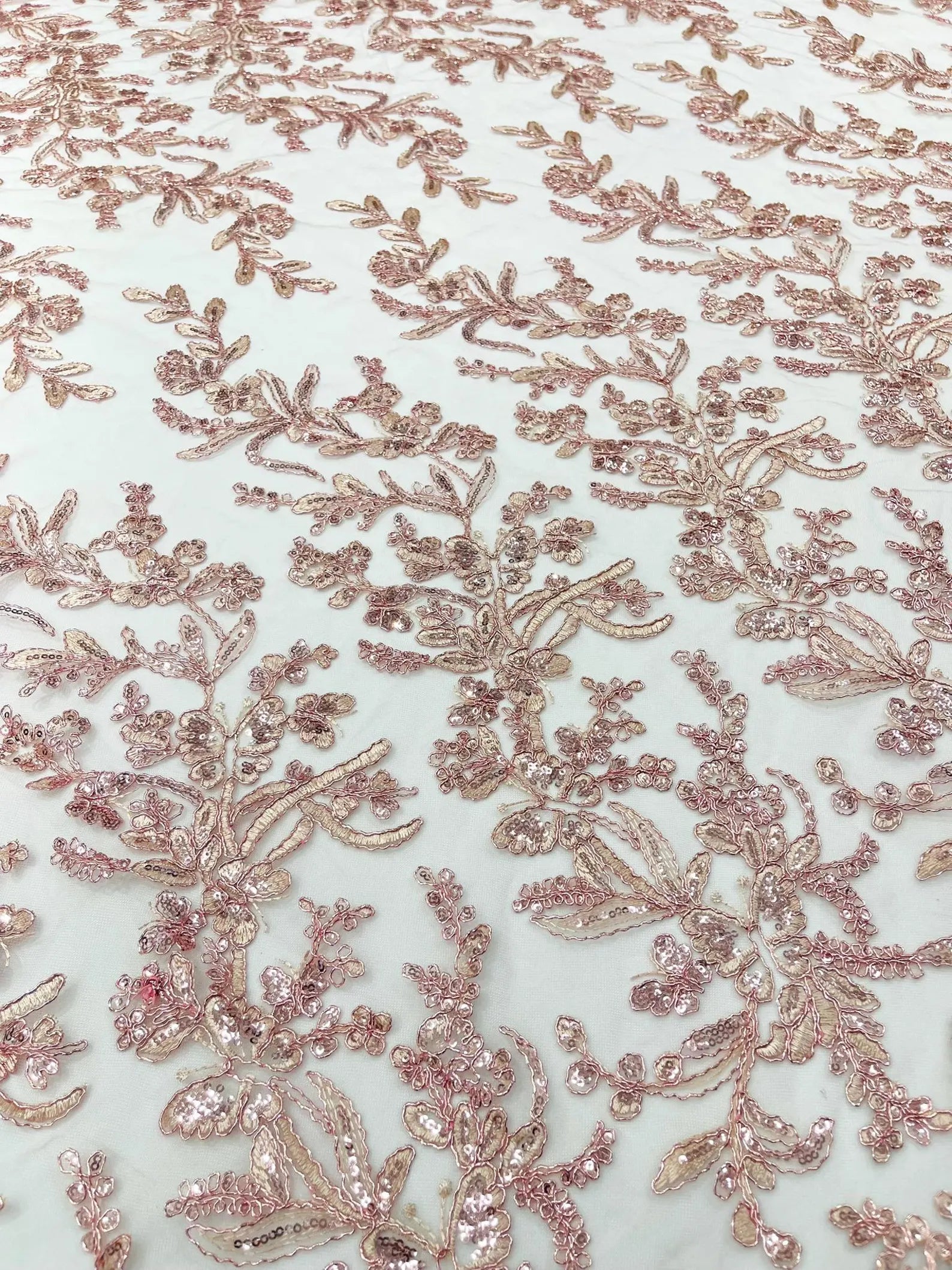 Corded Lace with Butterfly Embroidery and Sequin on Mesh Fabric By The Yard. Dusty Rose