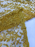 Corded Lace with Butterfly Embroidery and Sequin on Mesh Fabric By The Yard. Gold