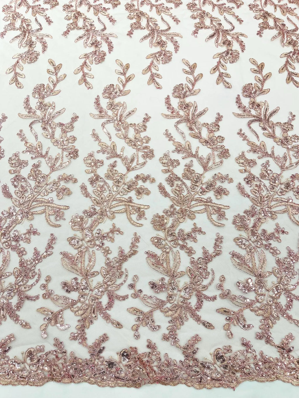 Corded Lace with Butterfly Embroidery and Sequin on Mesh Fabric By The Yard. Dusty Rose