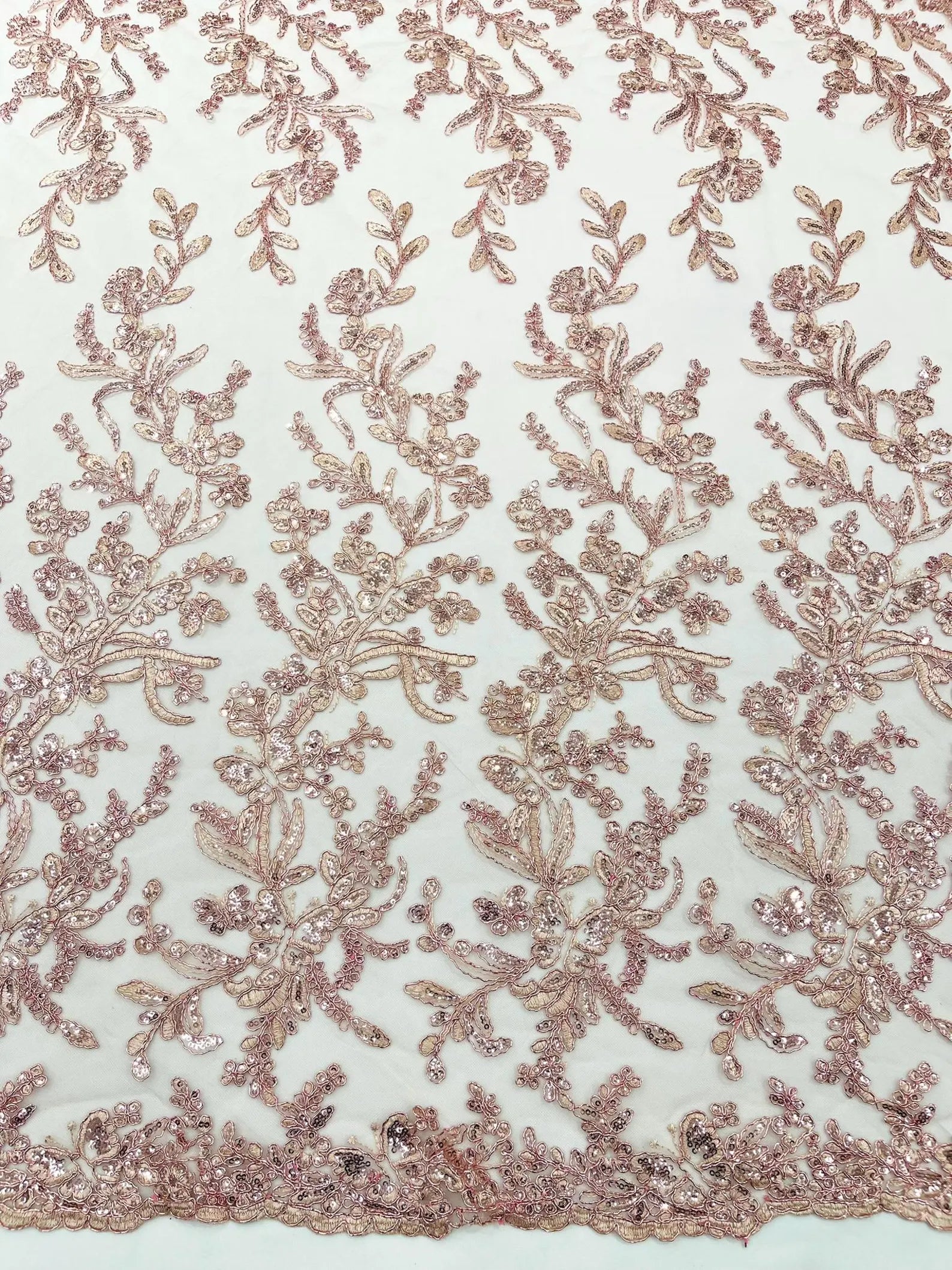 Corded Lace with Butterfly Embroidery and Sequin on Mesh Fabric By The Yard. Dusty Rose