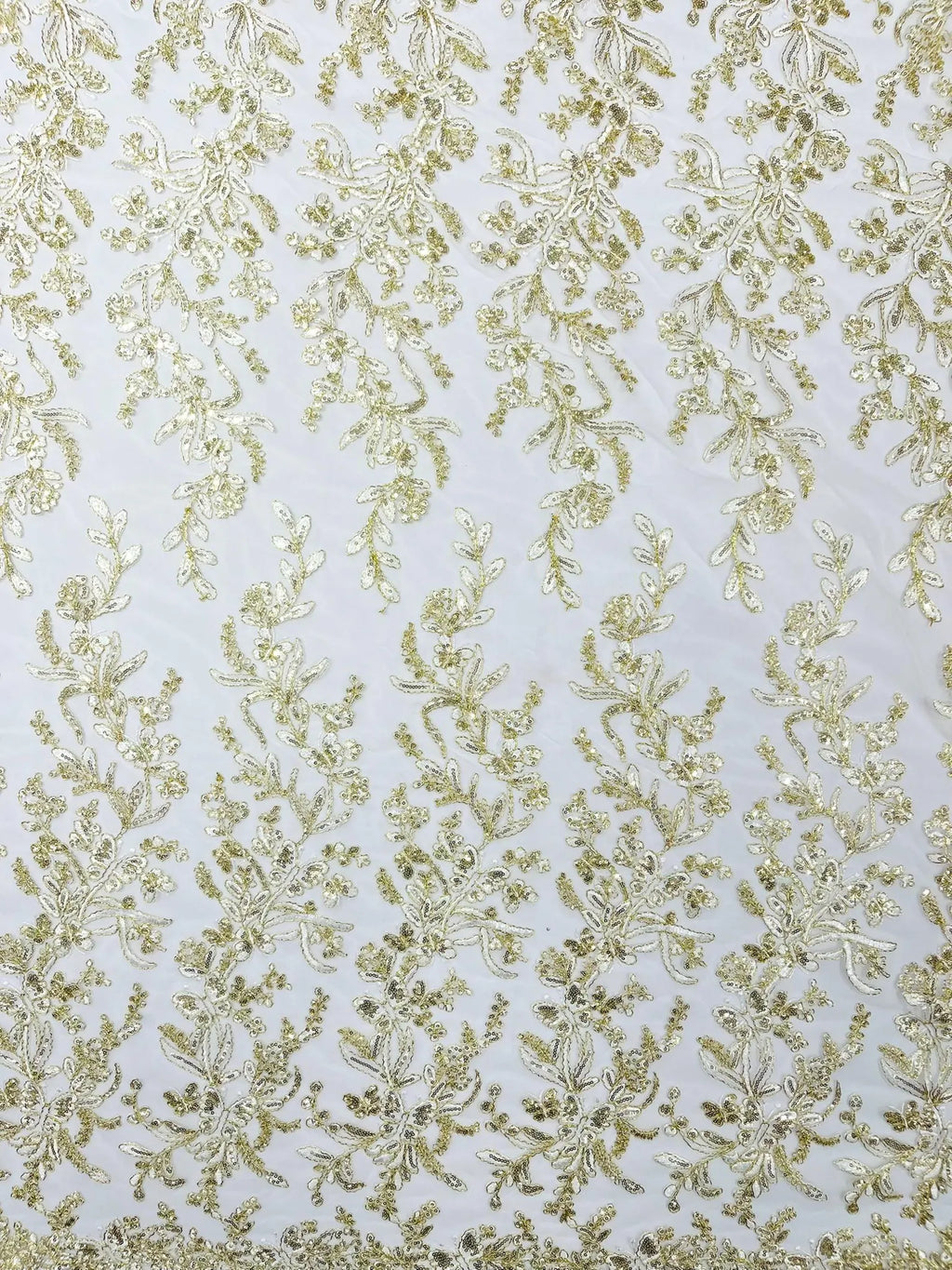 Corded Lace with Butterfly Embroidery and Sequin on Mesh Fabric By The Yard. Ivory Gold