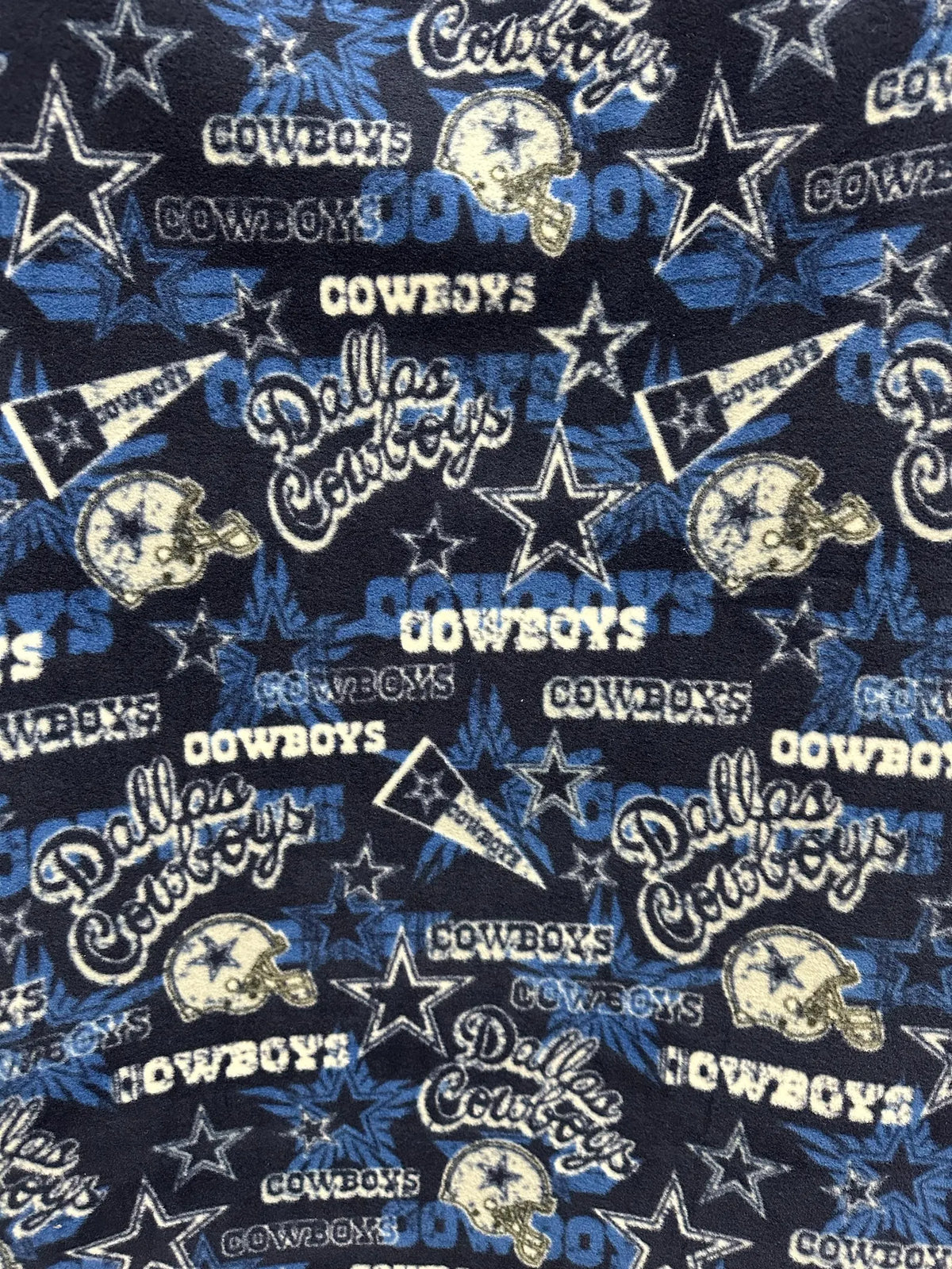 Dallas Cowboys Fleece Fabric by the Yard – (Helmet Toss, Star Print, Checkerboard, Allover Script, Plaid) – NFL Football