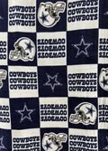 Dallas Cowboys Fleece Fabric by the Yard – (Helmet Toss, Star Print, Checkerboard, Allover Script, Plaid) – NFL Football
