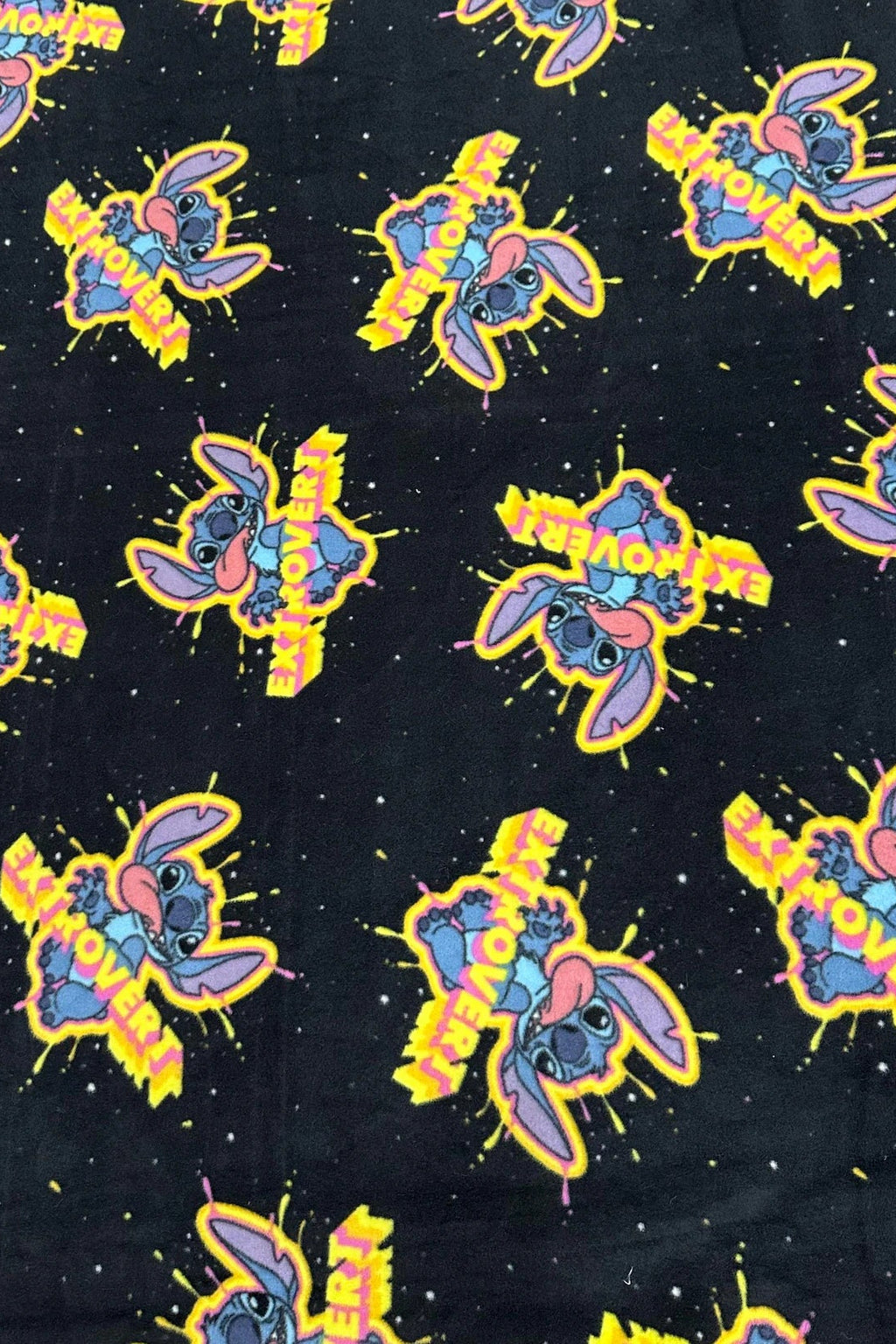Stitch Fleece Fabric by the Yard – Cartoon Alien Character Extrovert Print Fleece Fabric for Blankets, Pajamas & Crafts – Soft Anti-Pill